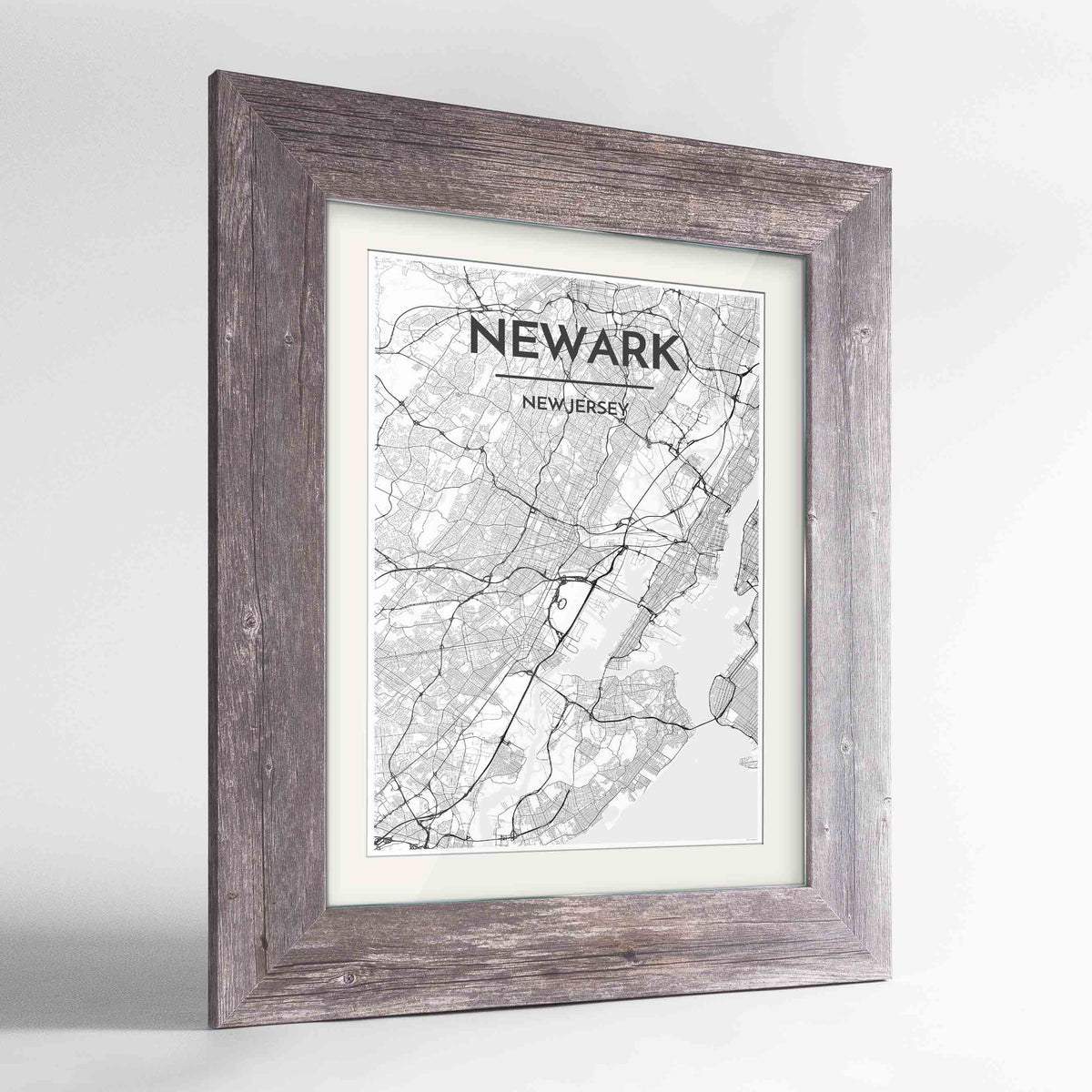 Framed Newark Map Art Print 24x36&quot; Western Grey frame Point Two Design Group