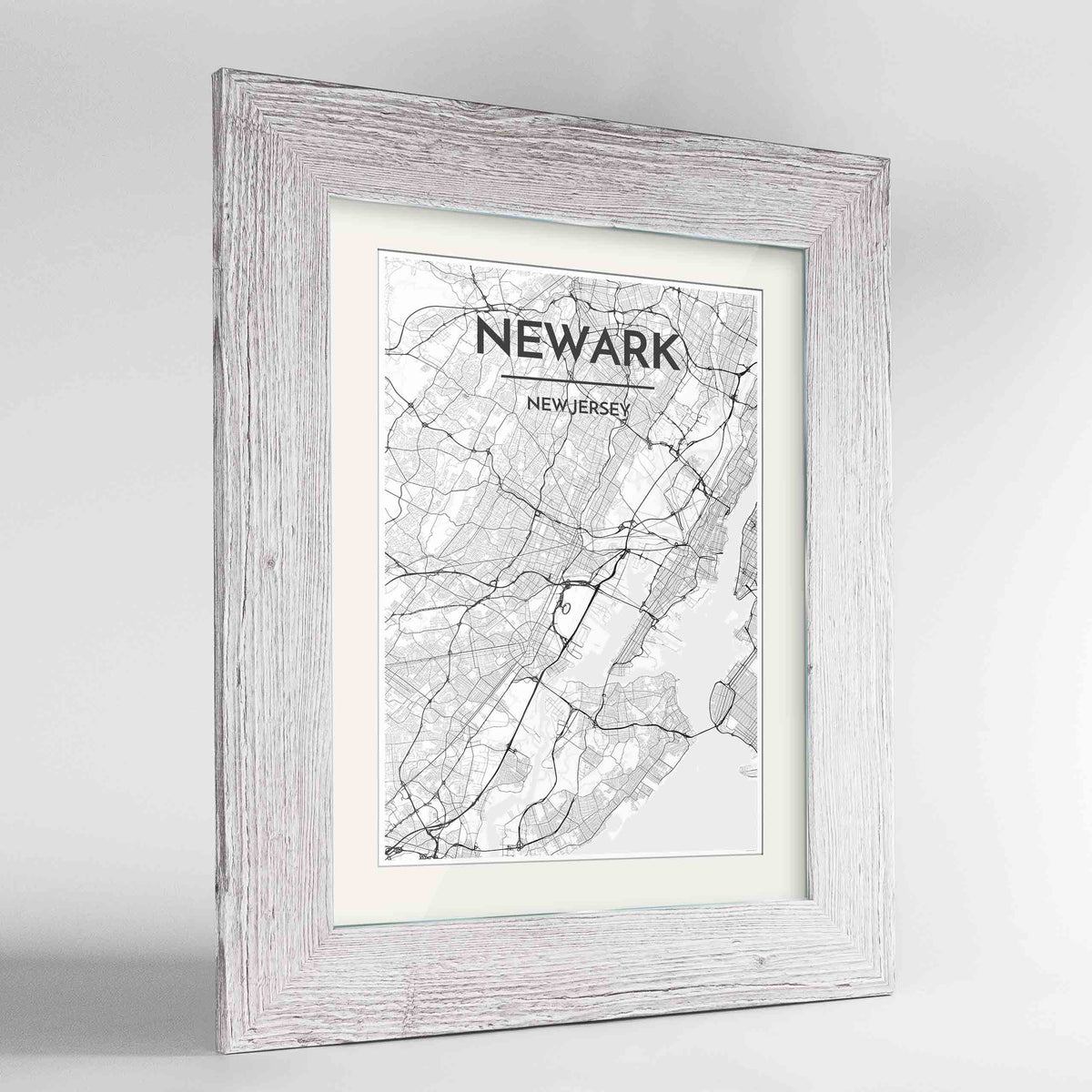 Framed Newark Map Art Print 24x36&quot; Western White frame Point Two Design Group