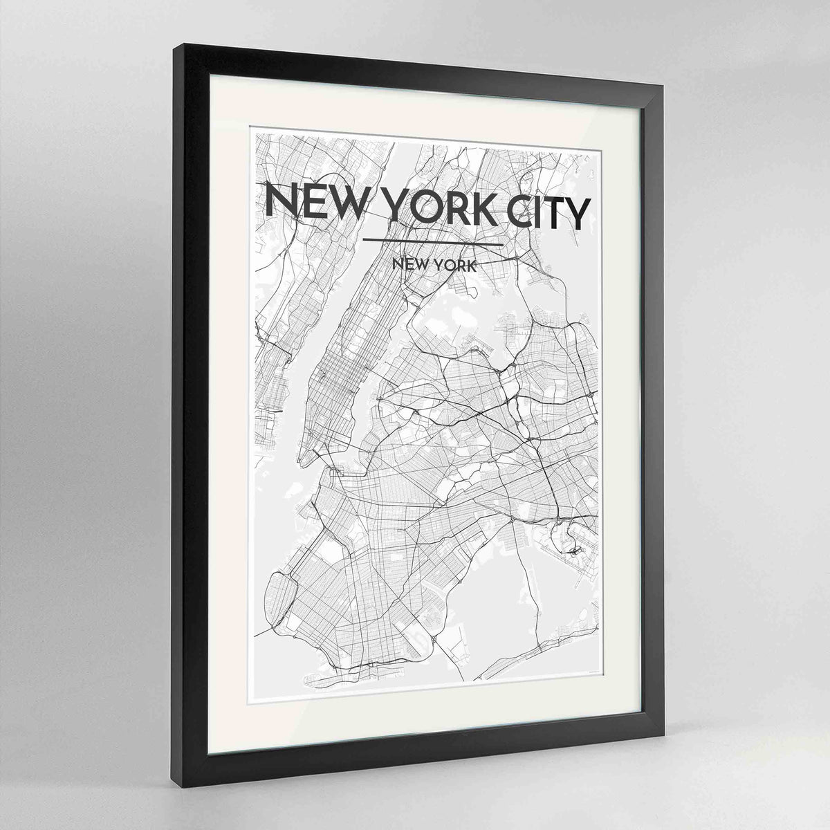 Framed New York Map Art Print 24x36&quot; Contemporary Black frame Point Two Design Group