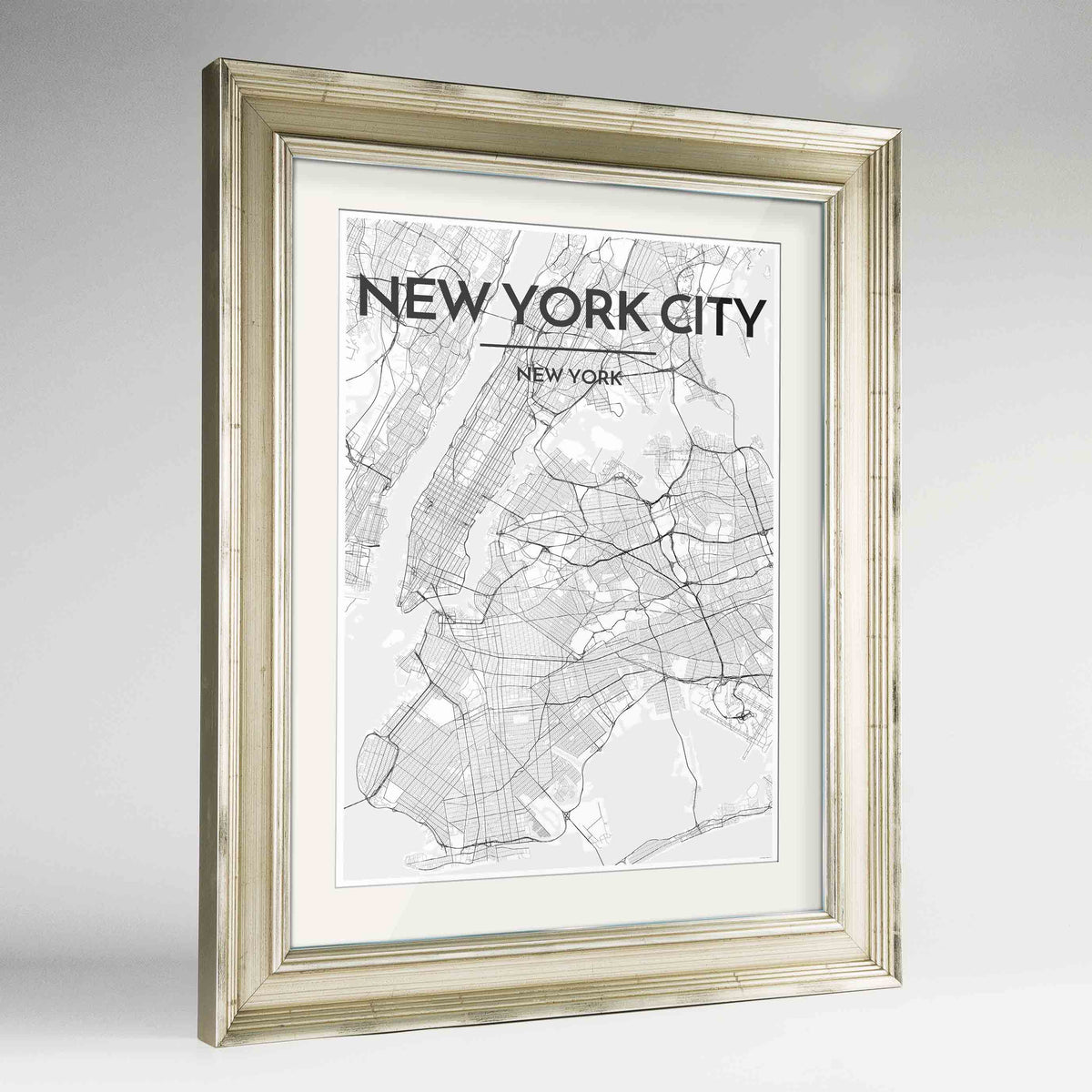 Framed New York Map Art Print 24x36&quot; Champagne frame Point Two Design Group