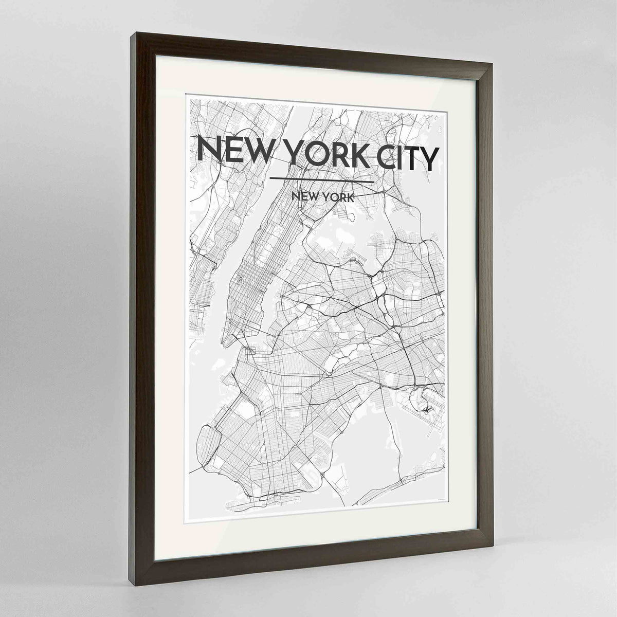 Framed New York Map Art Print 24x36&quot; Contemporary Walnut frame Point Two Design Group