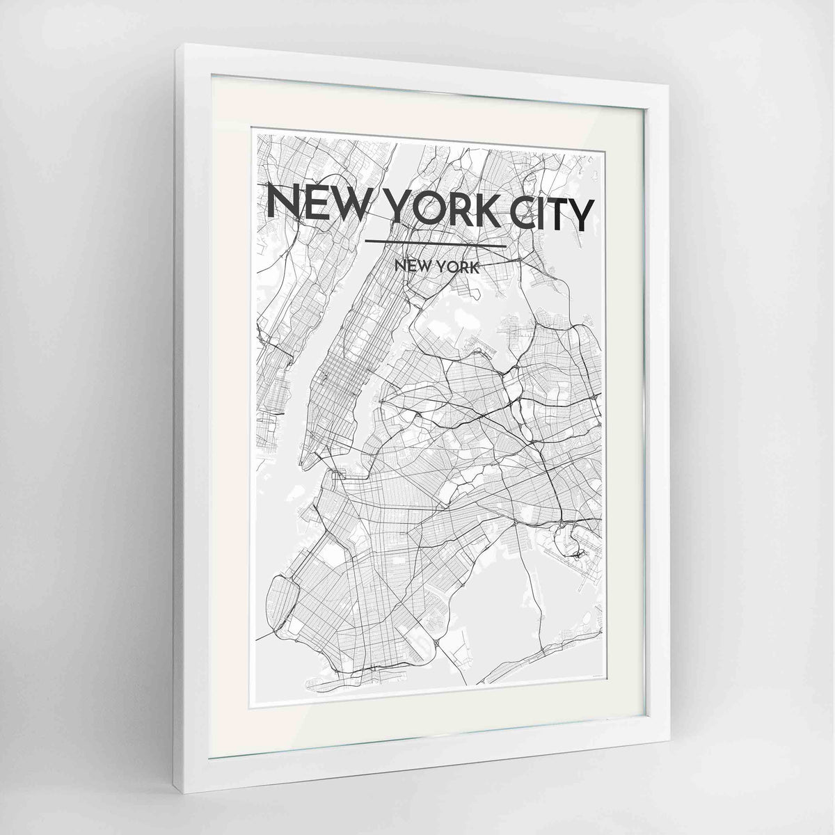 Framed New York Map Art Print 24x36&quot; Contemporary White frame Point Two Design Group