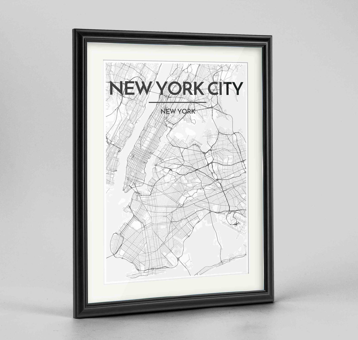 Framed New York Map Art Print 24x36&quot; Traditional Black frame Point Two Design Group