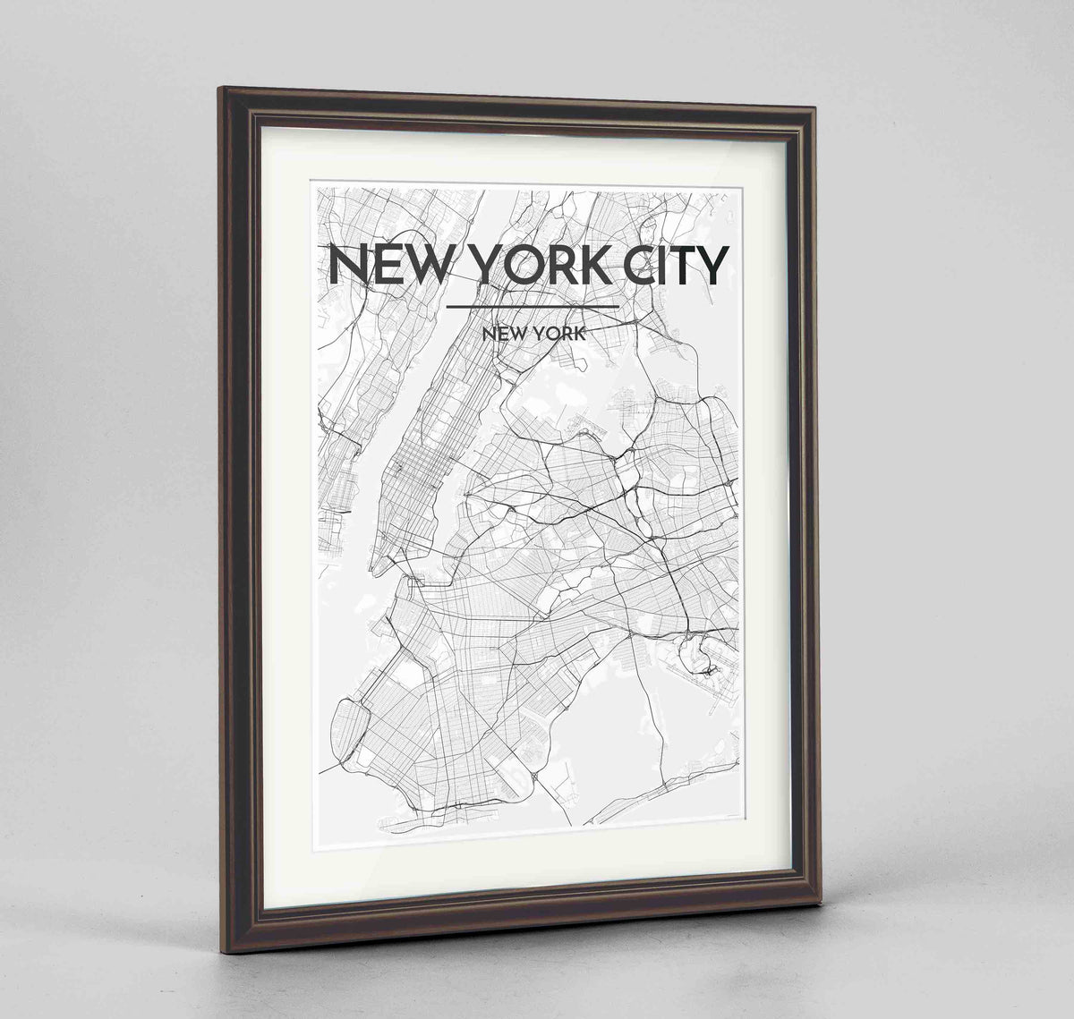 Framed New York Map Art Print 24x36&quot; Traditional Walnut frame Point Two Design Group