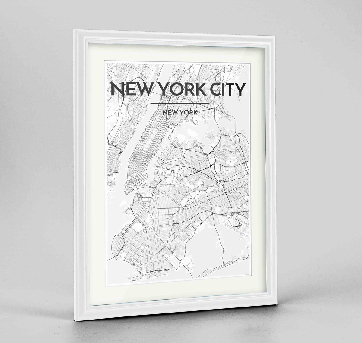 Framed New York Map Art Print 24x36&quot; Traditional White frame Point Two Design Group