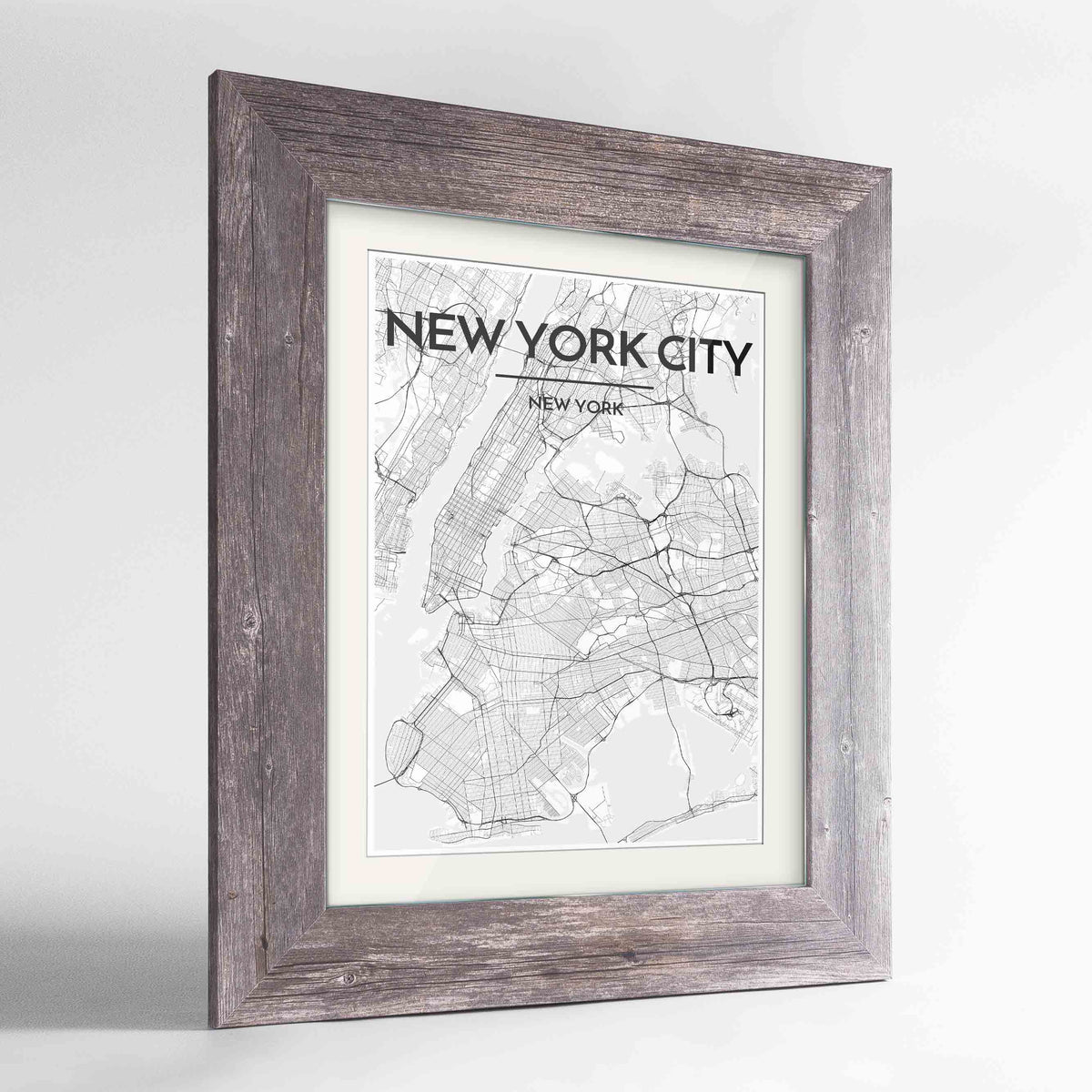 Framed New York Map Art Print 24x36&quot; Western Grey frame Point Two Design Group