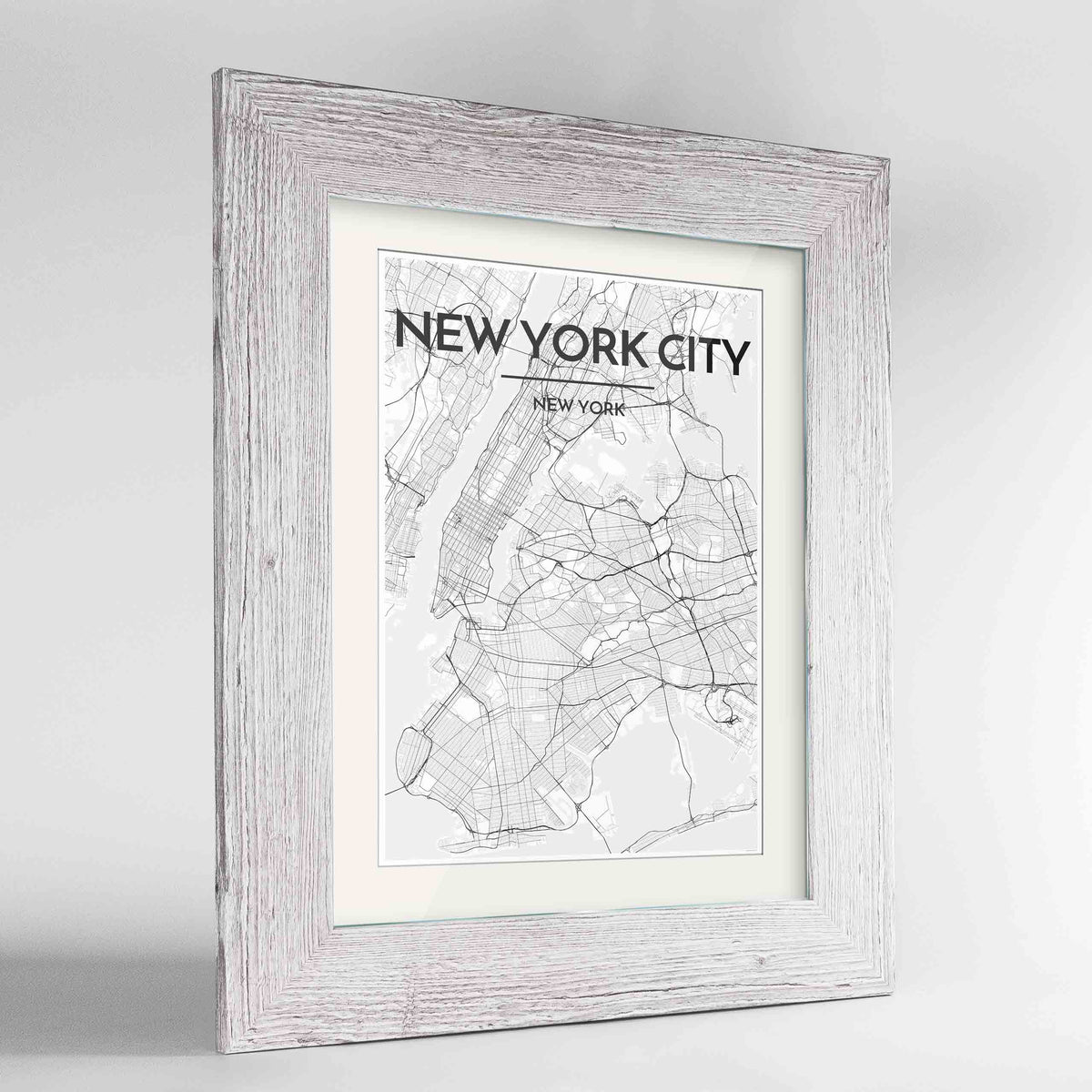 Framed New York Map Art Print 24x36&quot; Western White frame Point Two Design Group