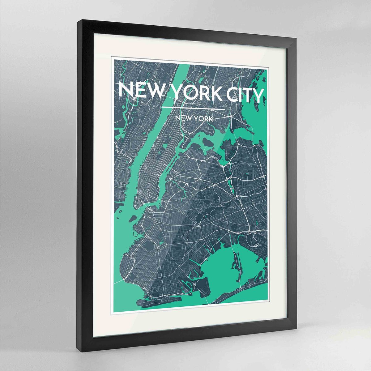 Framed New York Map Art Print 24x36&quot; Contemporary Black frame Point Two Design Group