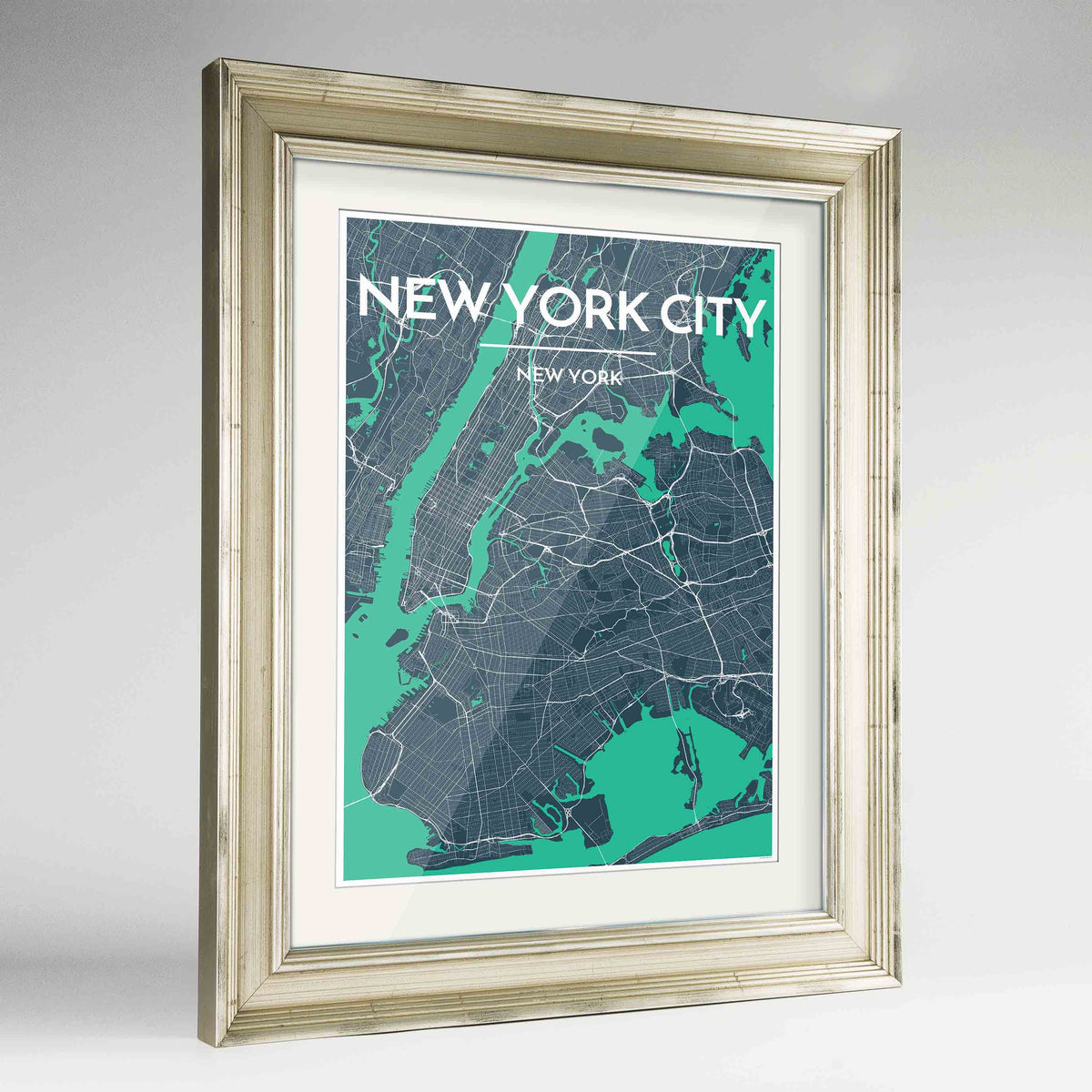 Framed New York Map Art Print 24x36&quot; Champagne frame Point Two Design Group