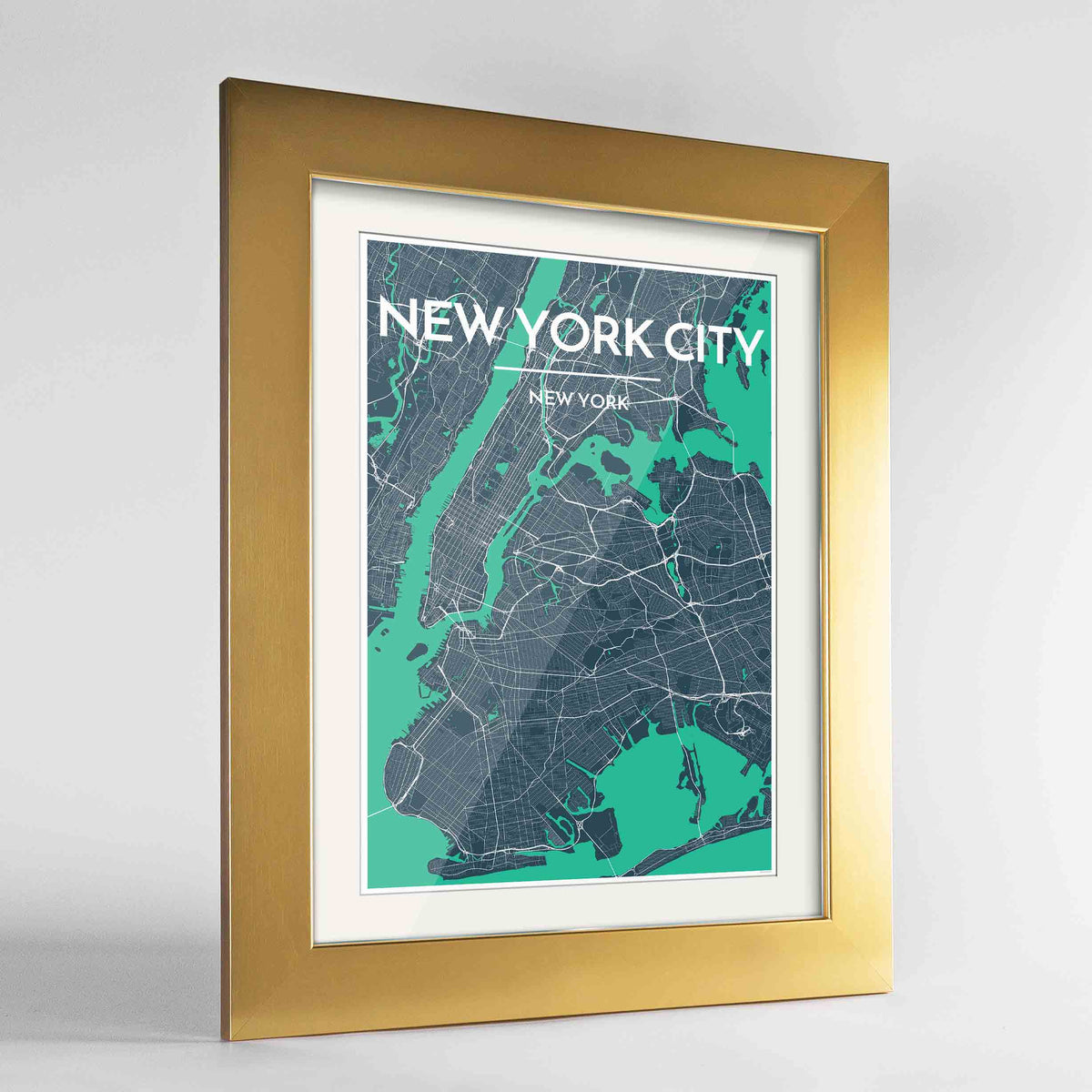 Framed New York Map Art Print 24x36&quot; Gold frame Point Two Design Group