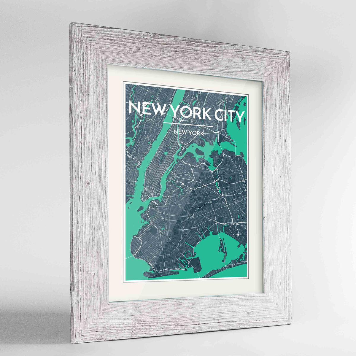 Framed New York Map Art Print 24x36&quot; Western White frame Point Two Design Group