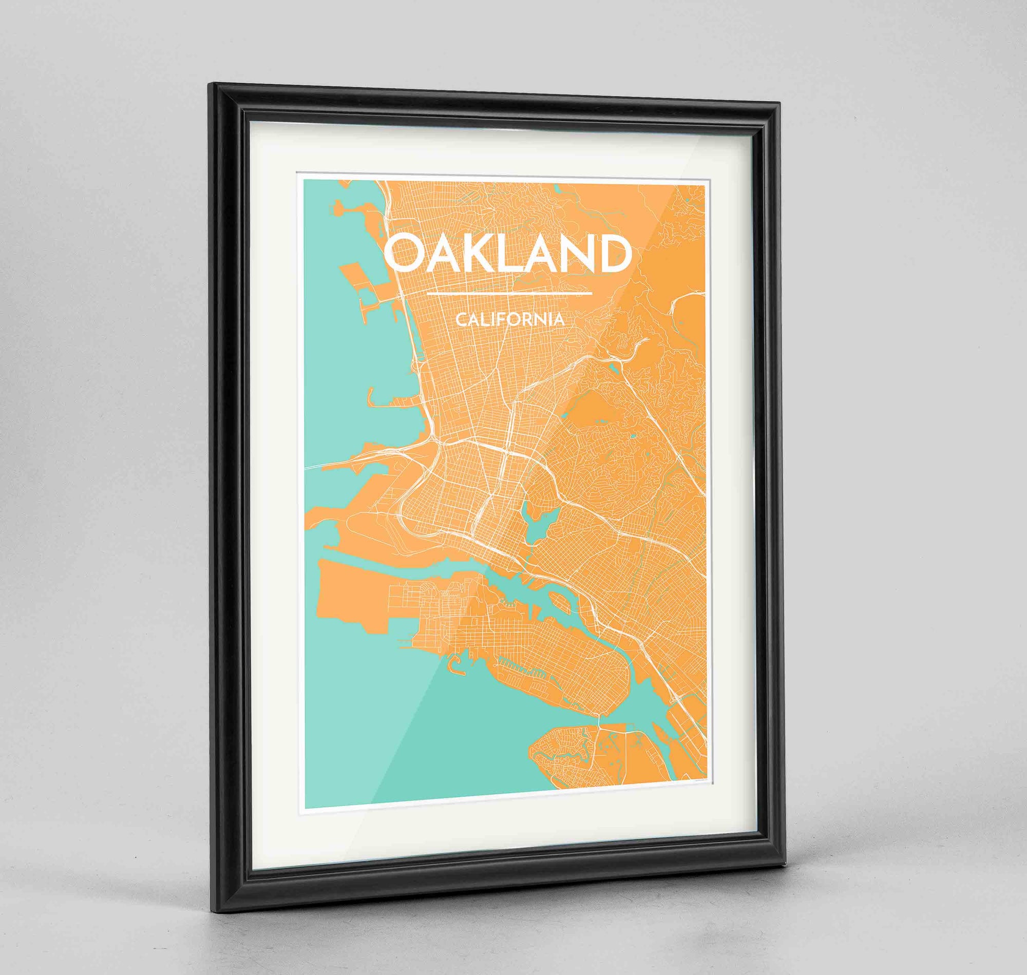 Framed Oakland Map Art Print 24x36" Traditional Black frame Point Two Design Group
