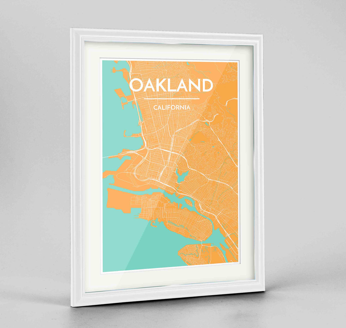 Framed Oakland Map Art Print 24x36&quot; Traditional White frame Point Two Design Group