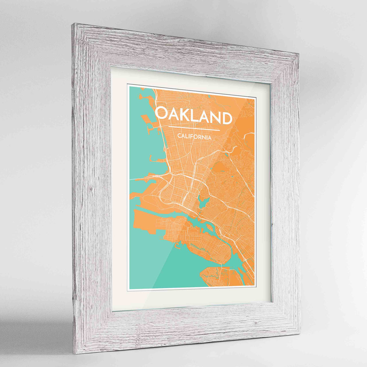 Framed Oakland Map Art Print 24x36&quot; Western White frame Point Two Design Group