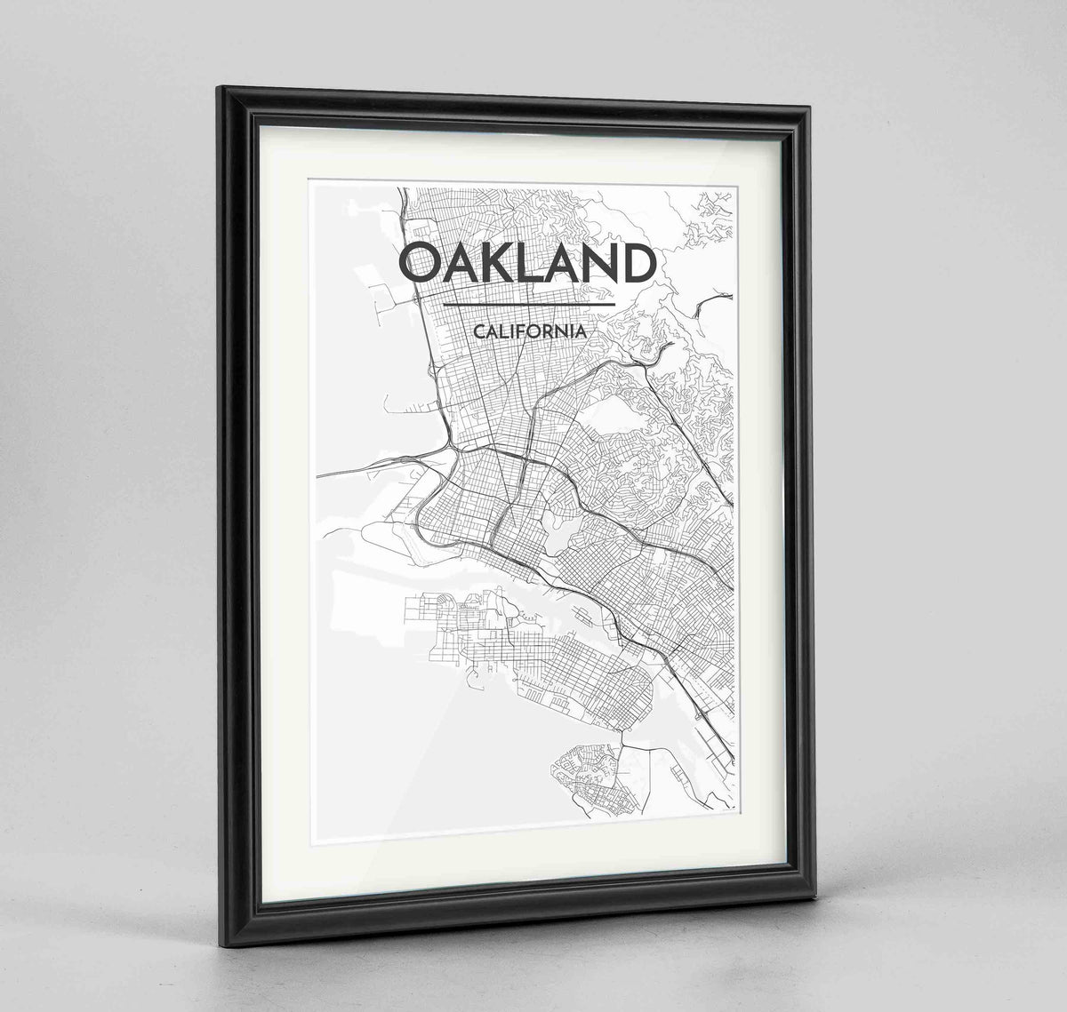 Framed Oakland Map Art Print 24x36&quot; Traditional Black frame Point Two Design Group