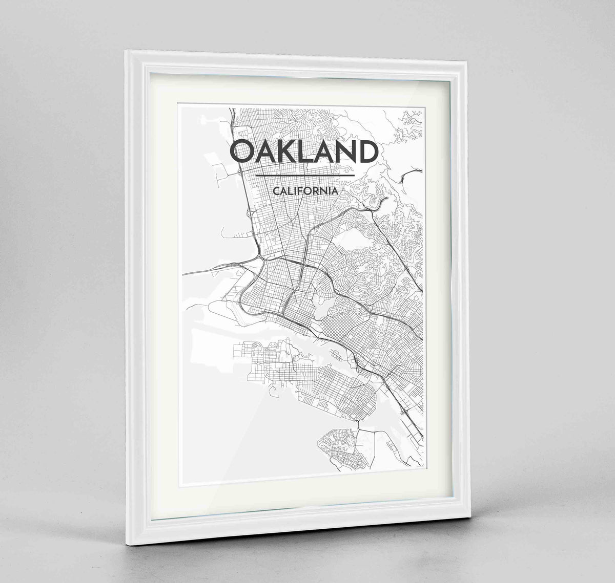 Framed Oakland Map Art Print 24x36&quot; Traditional White frame Point Two Design Group