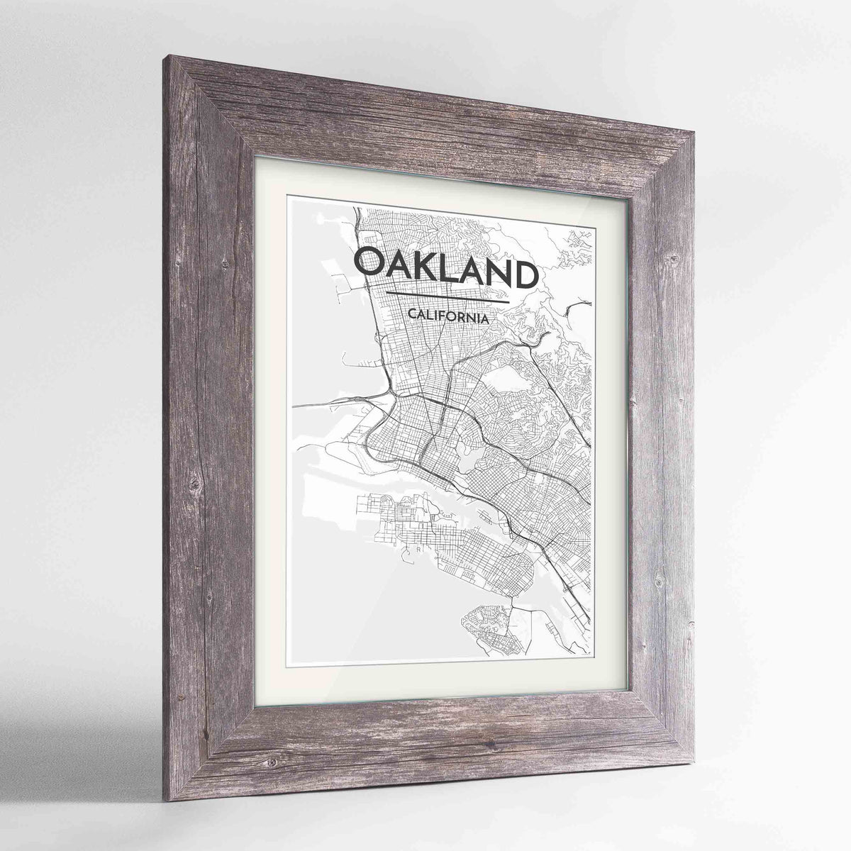 Framed Oakland Map Art Print 24x36&quot; Western Grey frame Point Two Design Group