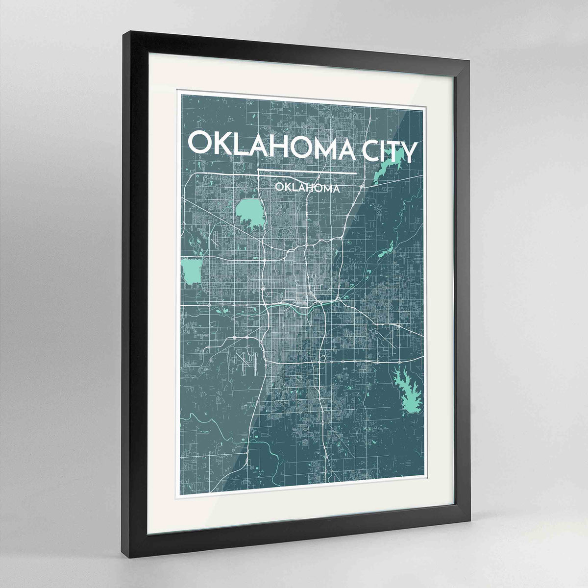 Framed Oklahoma Map Art Print 24x36&quot; Contemporary Black frame Point Two Design Group