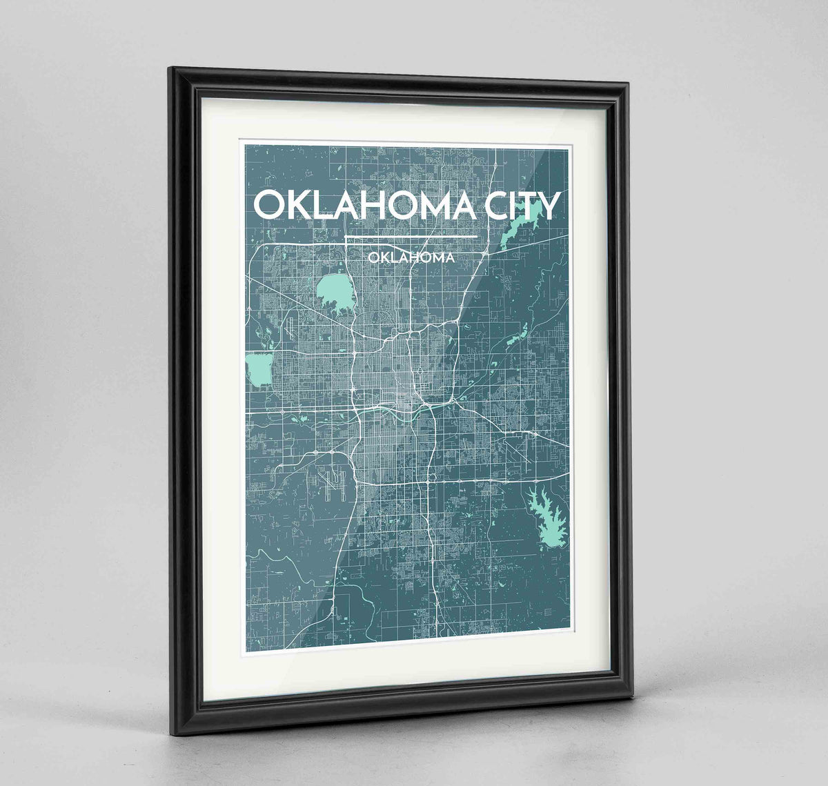 Framed Oklahoma Map Art Print 24x36&quot; Traditional Black frame Point Two Design Group