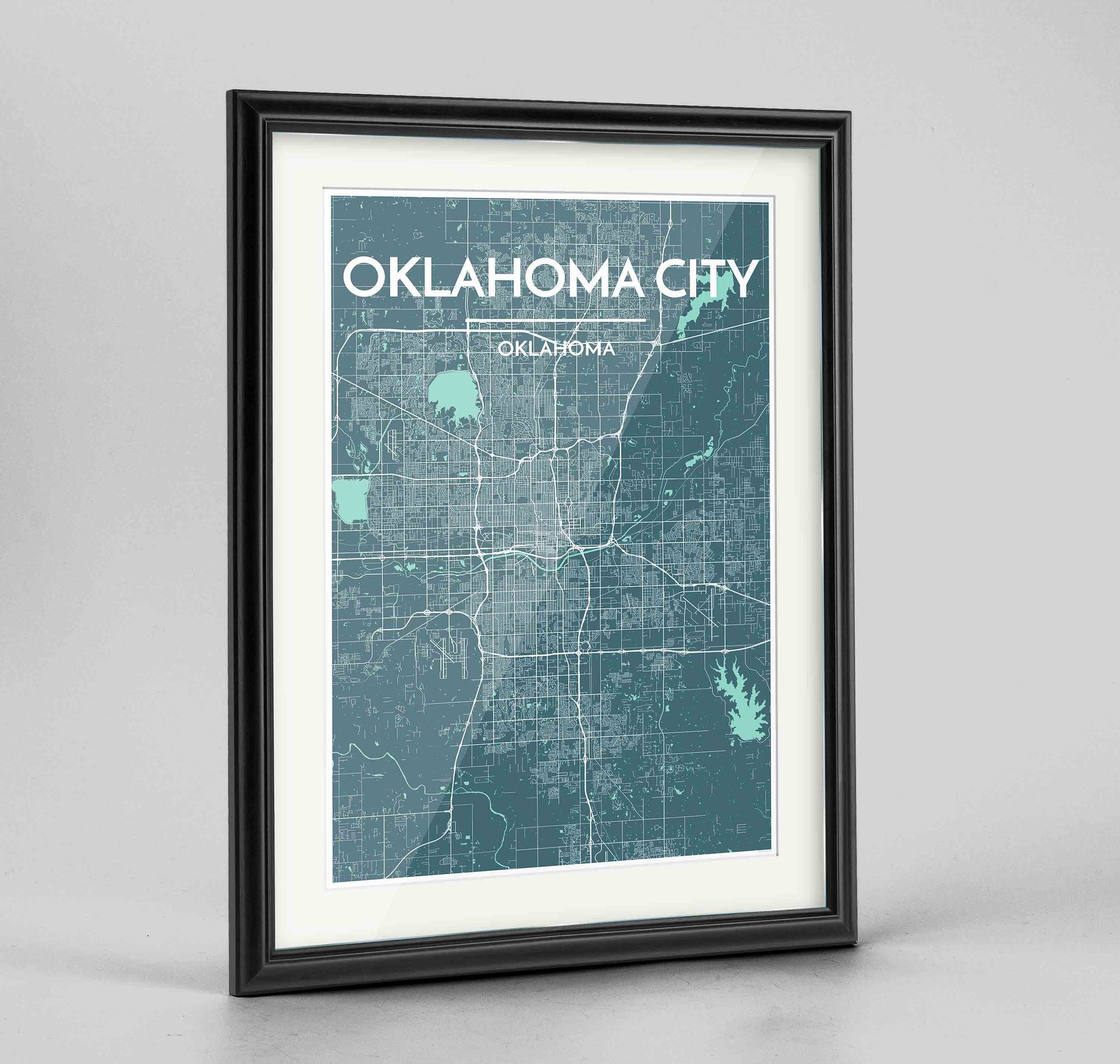 Framed Oklahoma Map Art Print 24x36" Traditional Black frame Point Two Design Group