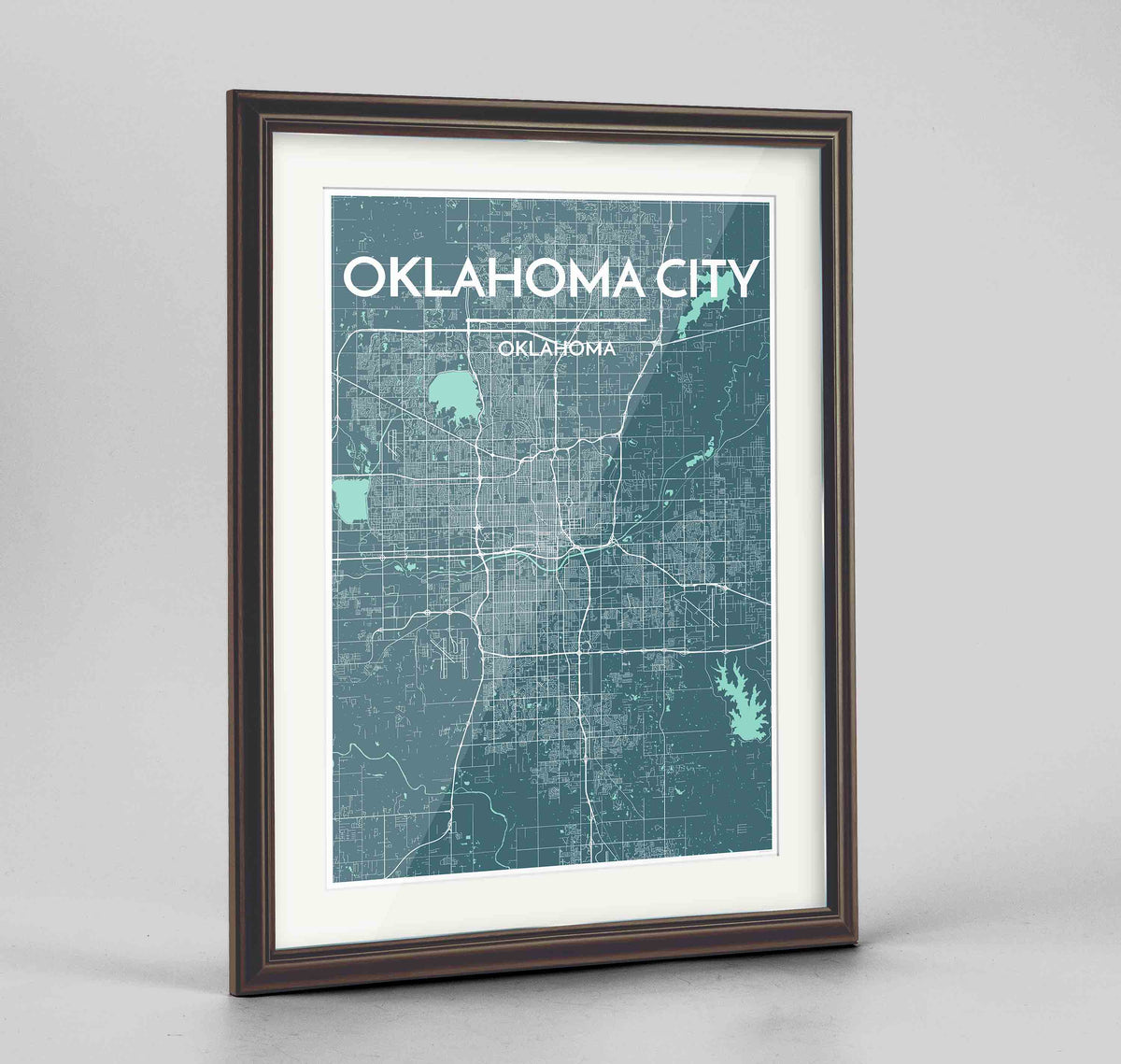 Framed Oklahoma Map Art Print 24x36&quot; Traditional Walnut frame Point Two Design Group