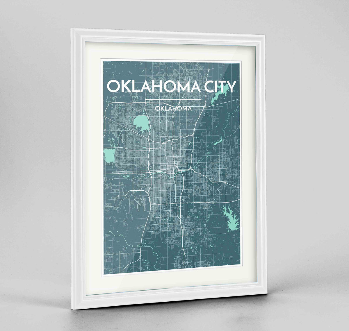 Framed Oklahoma Map Art Print 24x36&quot; Traditional White frame Point Two Design Group