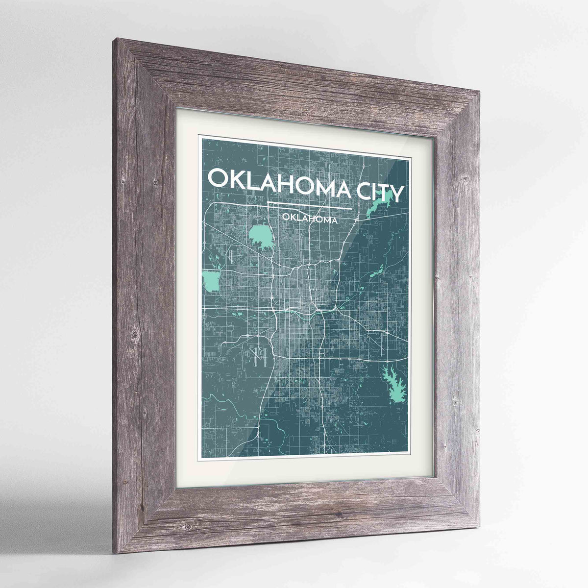 Framed Oklahoma Map Art Print 24x36&quot; Western Grey frame Point Two Design Group