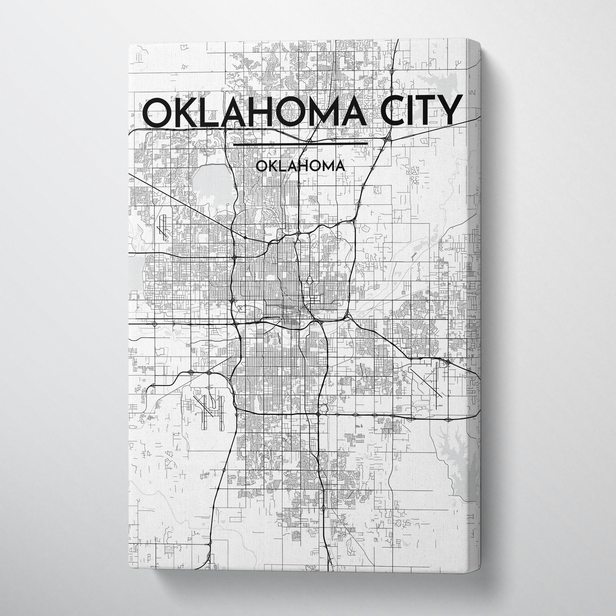 Oklahoma City Map Canvas Wrap - Point Two Design - Black &amp; White Print