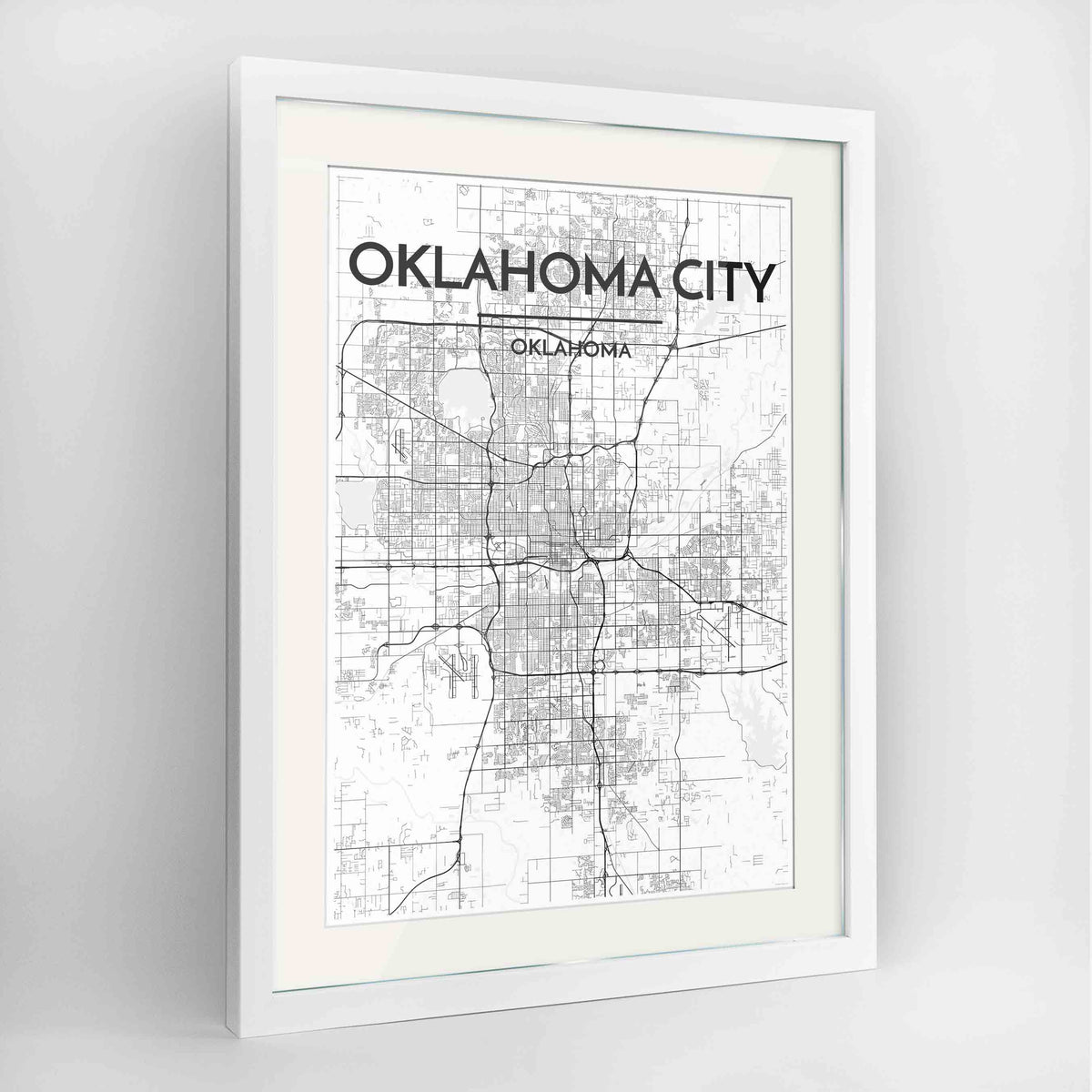 Framed Oklahoma Map Art Print 24x36&quot; Contemporary White frame Point Two Design Group