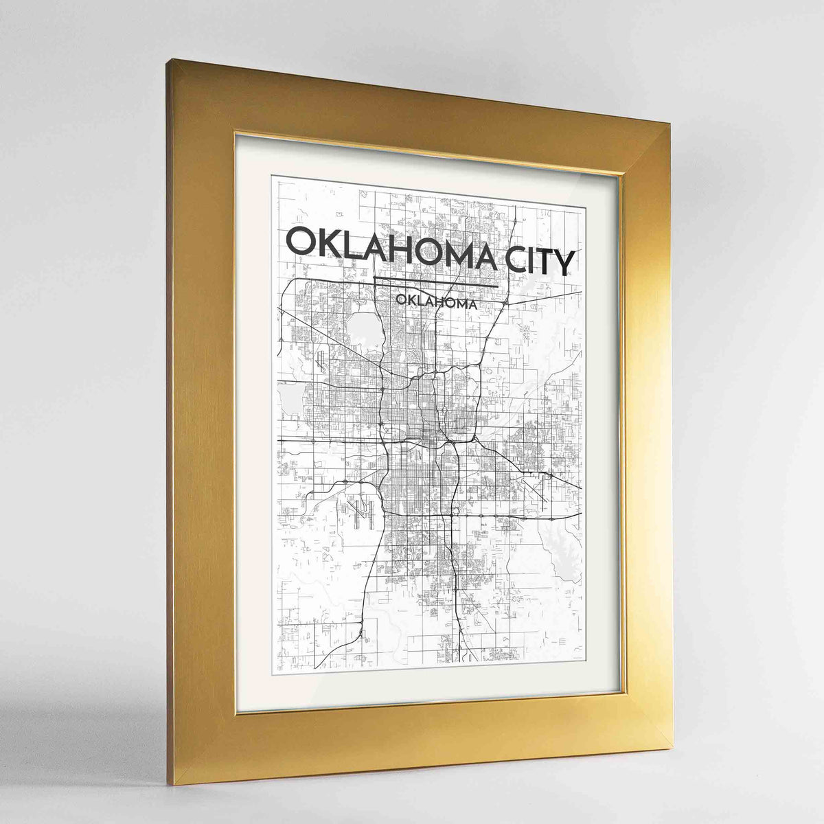 Framed Oklahoma Map Art Print 24x36&quot; Gold frame Point Two Design Group