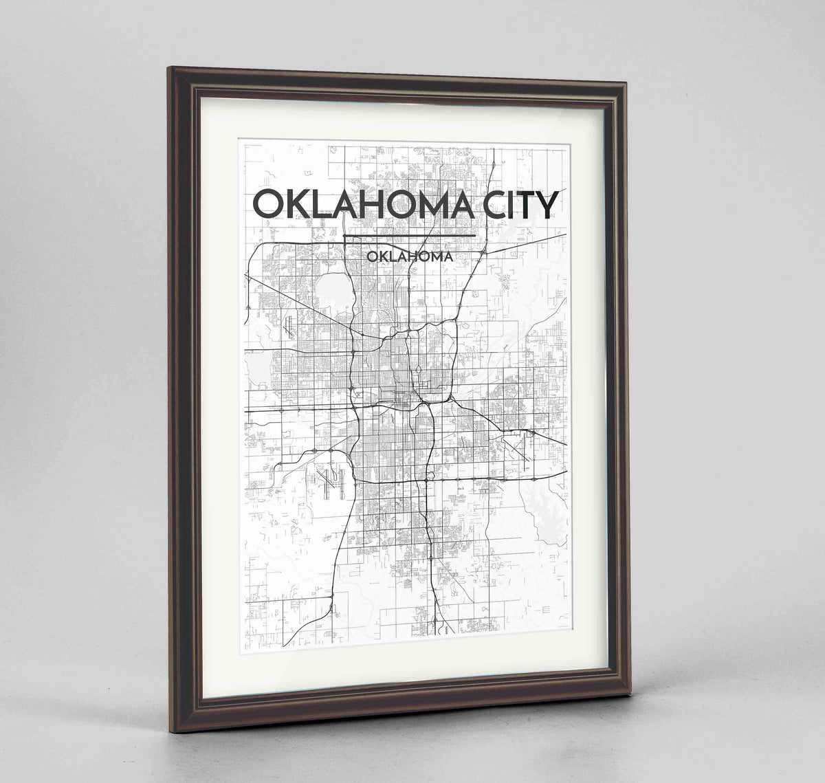 Framed Oklahoma Map Art Print 24x36&quot; Traditional Walnut frame Point Two Design Group