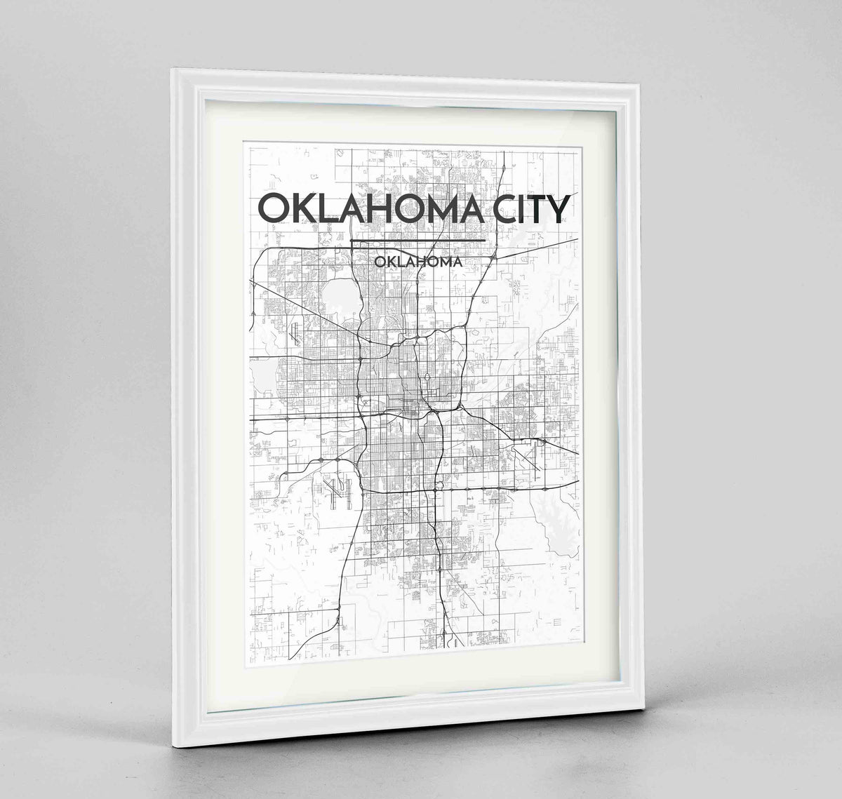 Framed Oklahoma Map Art Print 24x36&quot; Traditional White frame Point Two Design Group