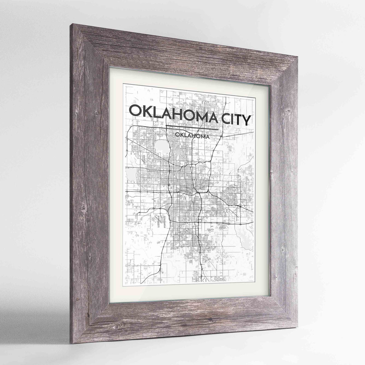 Framed Oklahoma Map Art Print 24x36&quot; Western Grey frame Point Two Design Group