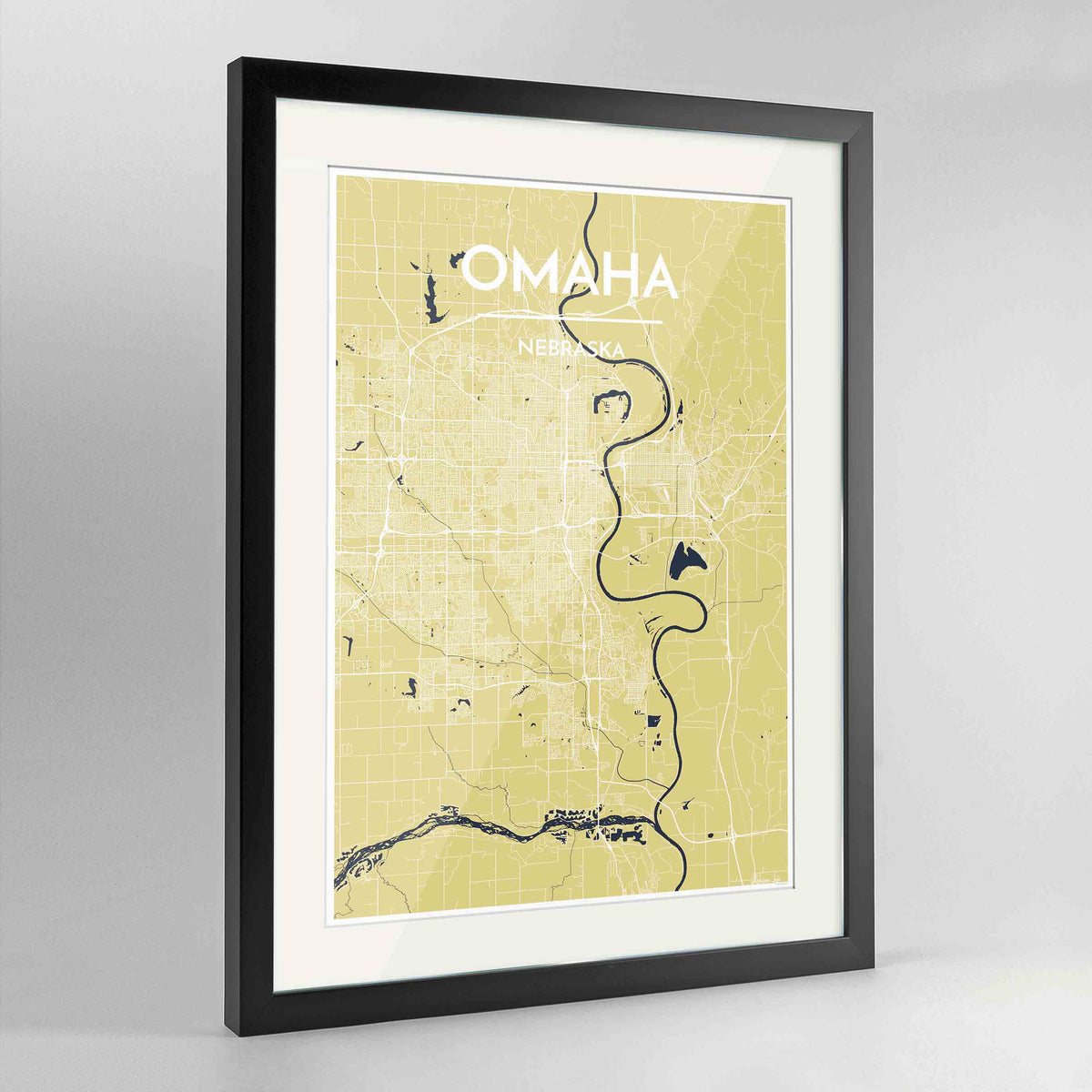 Framed Omaha Map Art Print 24x36&quot; Contemporary Black frame Point Two Design Group