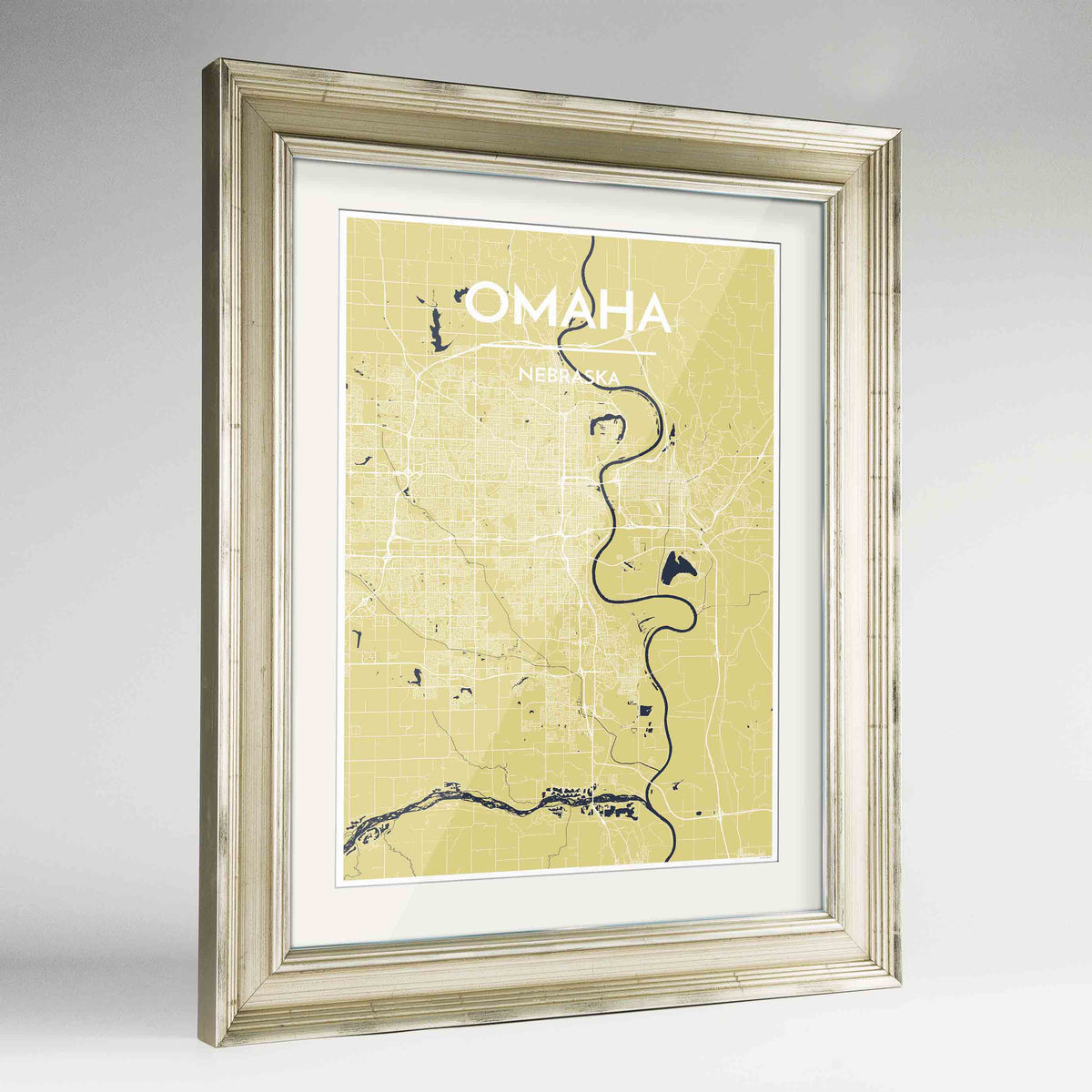 Framed Omaha Map Art Print 24x36&quot; Champagne frame Point Two Design Group