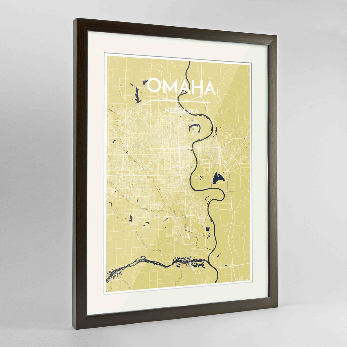 Framed Omaha Map Art Print 24x36&quot; Contemporary Walnut frame Point Two Design Group