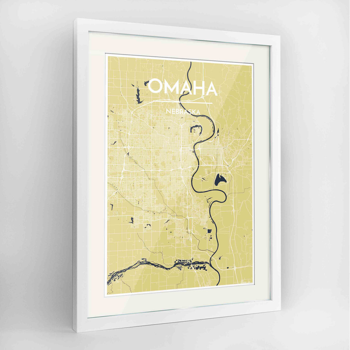 Framed Omaha Map Art Print 24x36&quot; Contemporary White frame Point Two Design Group