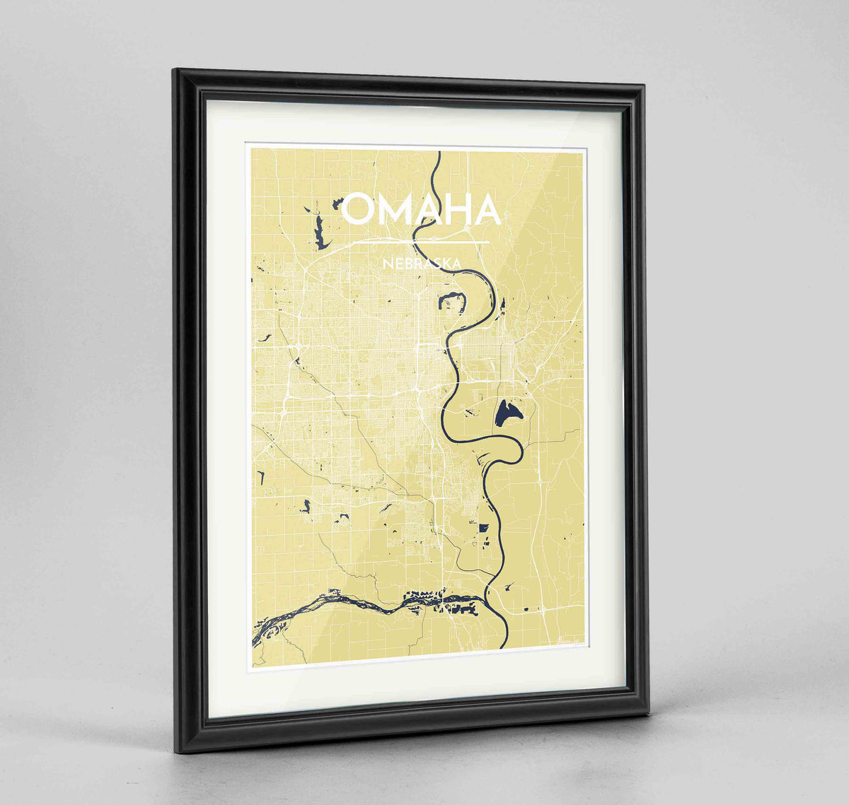 Framed Omaha Map Art Print 24x36&quot; Traditional Black frame Point Two Design Group
