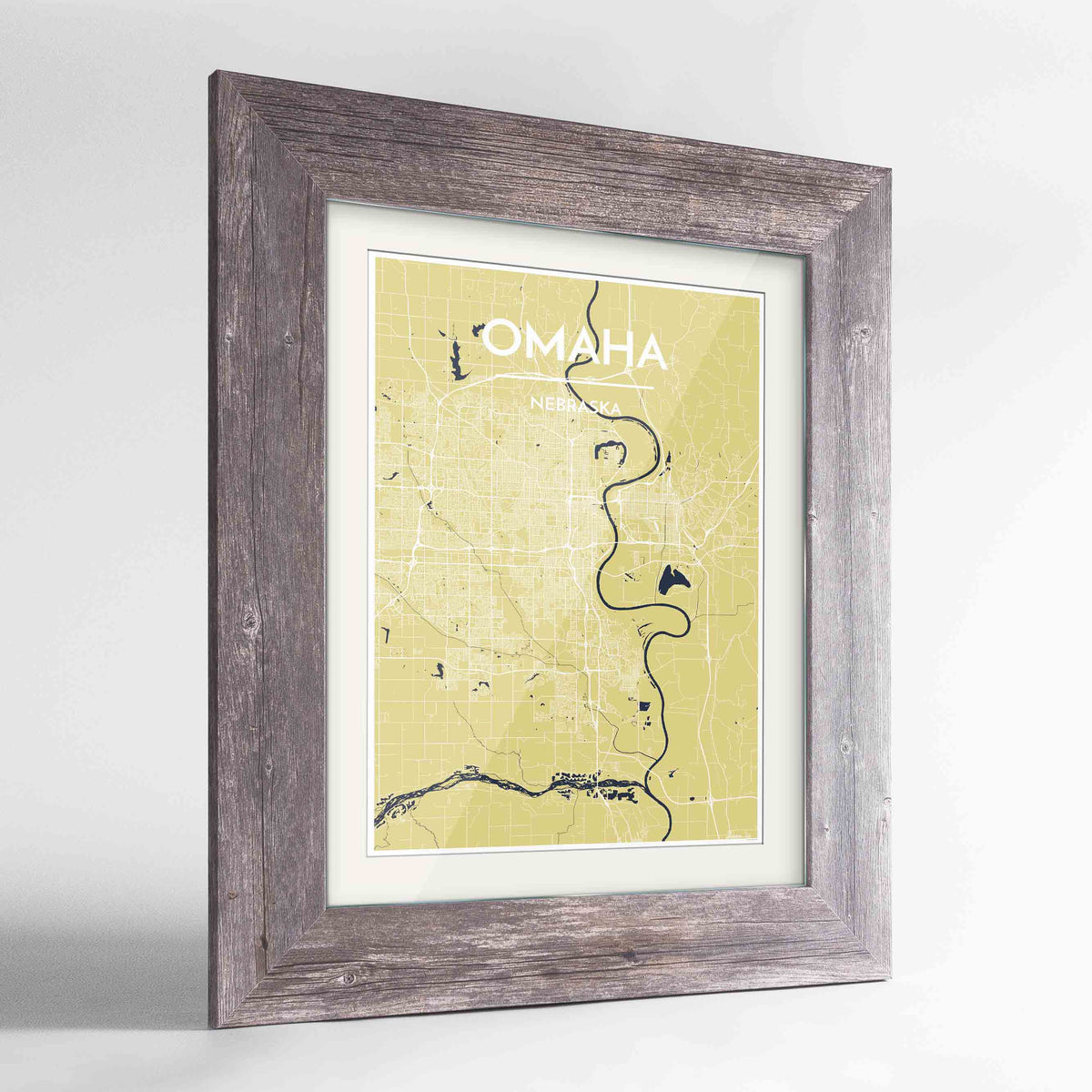 Framed Omaha Map Art Print 24x36&quot; Western Grey frame Point Two Design Group