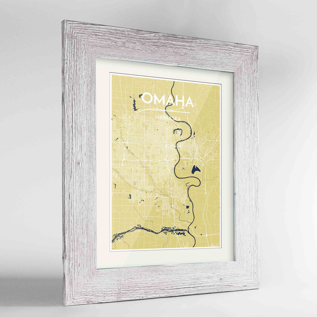 Framed Omaha Map Art Print 24x36&quot; Western White frame Point Two Design Group