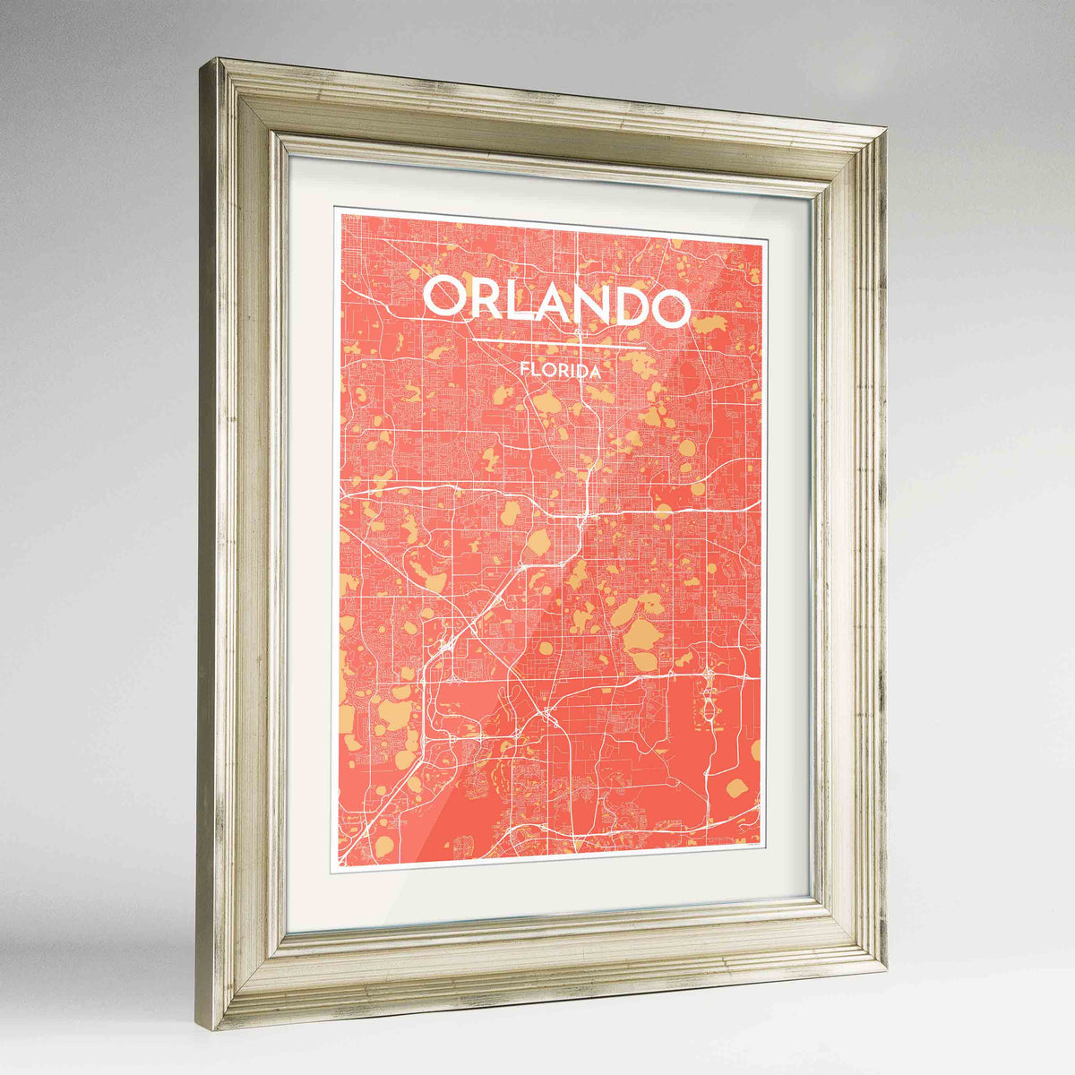 Framed Orlando Map Art Print 24x36&quot; Champagne frame Point Two Design Group