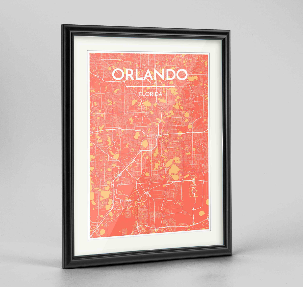 Framed Orlando Map Art Print 24x36&quot; Traditional Black frame Point Two Design Group