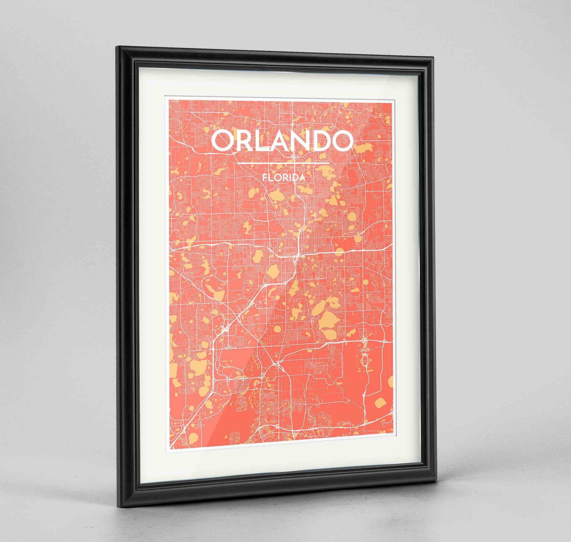Framed Orlando Map Art Print 24x36" Traditional Black frame Point Two Design Group