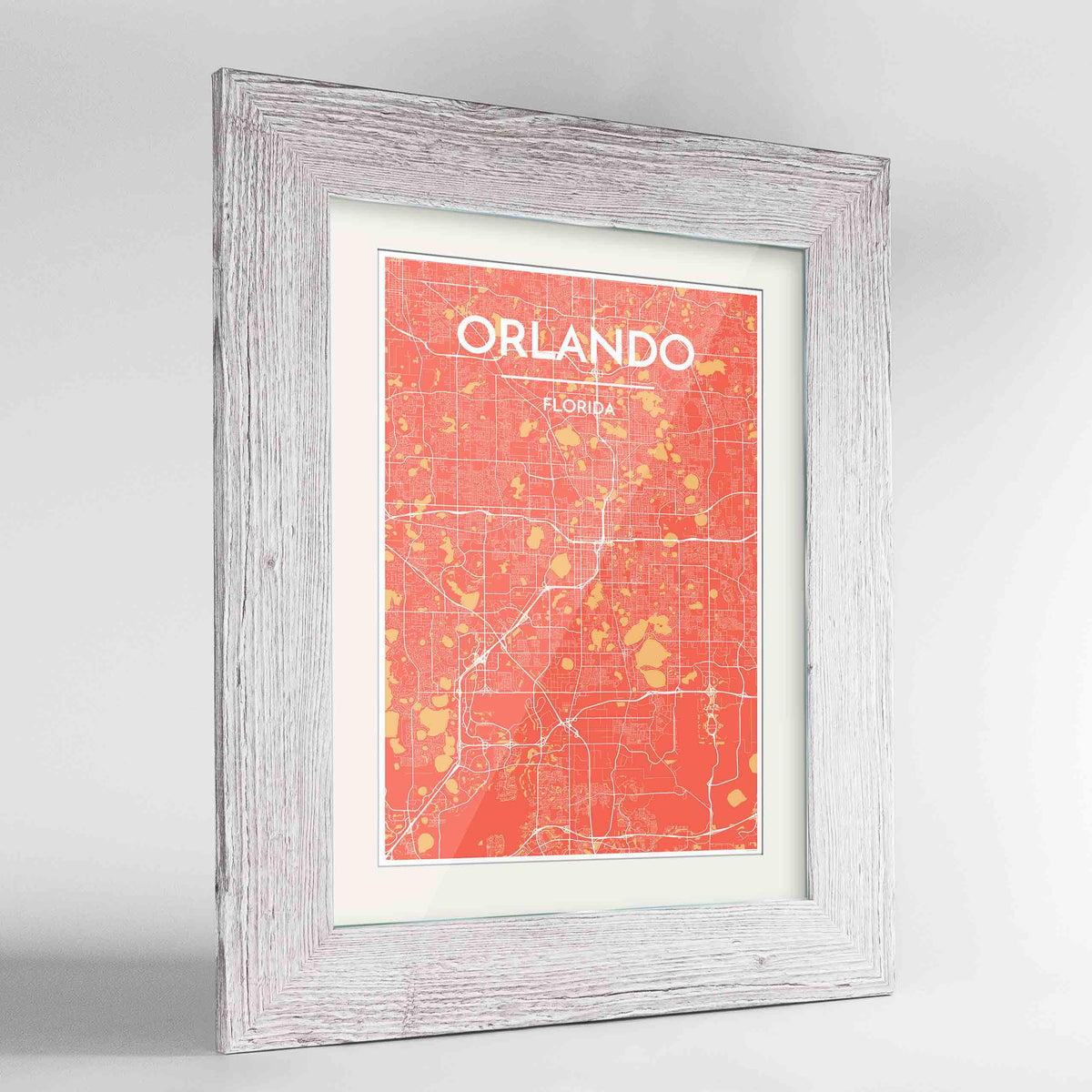 Framed Orlando Map Art Print 24x36&quot; Western White frame Point Two Design Group