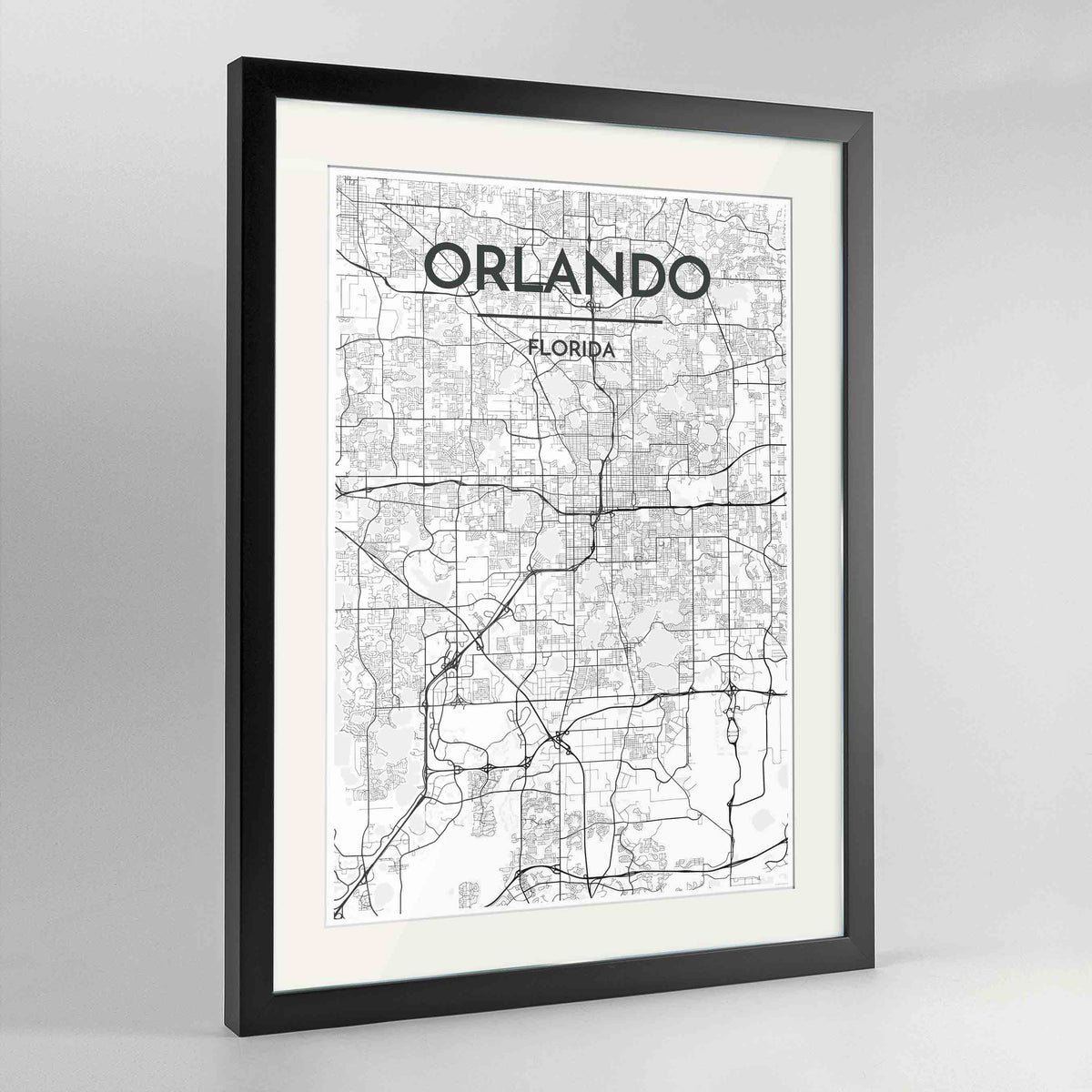 Framed Orlando Map Art Print 24x36&quot; Contemporary Black frame Point Two Design Group