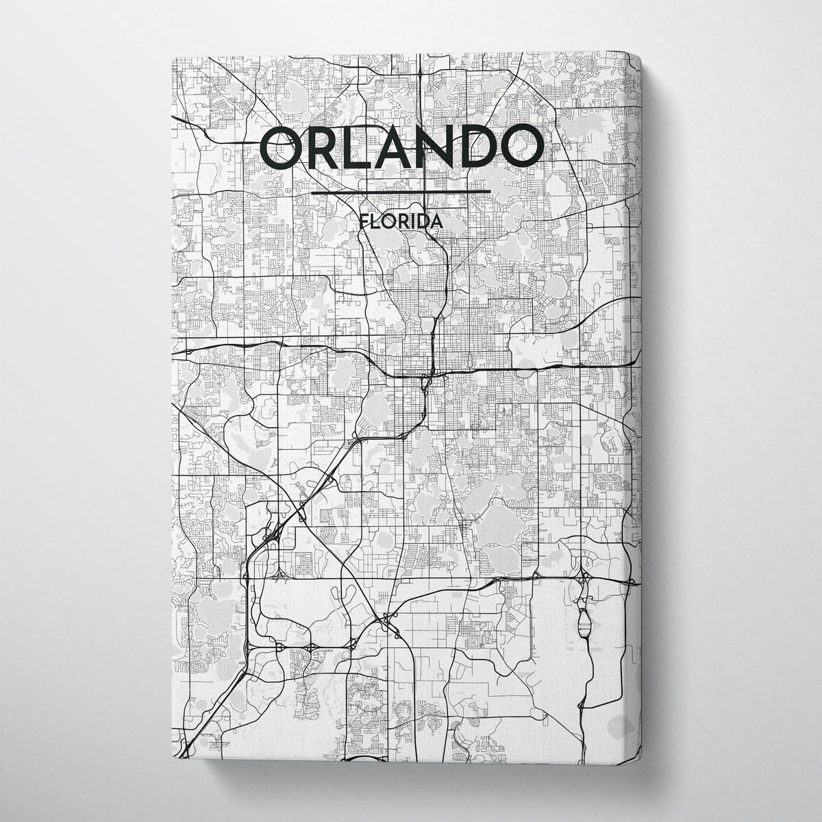 Orlando City Map Canvas Wrap - Point Two Design - Black &amp; White Print