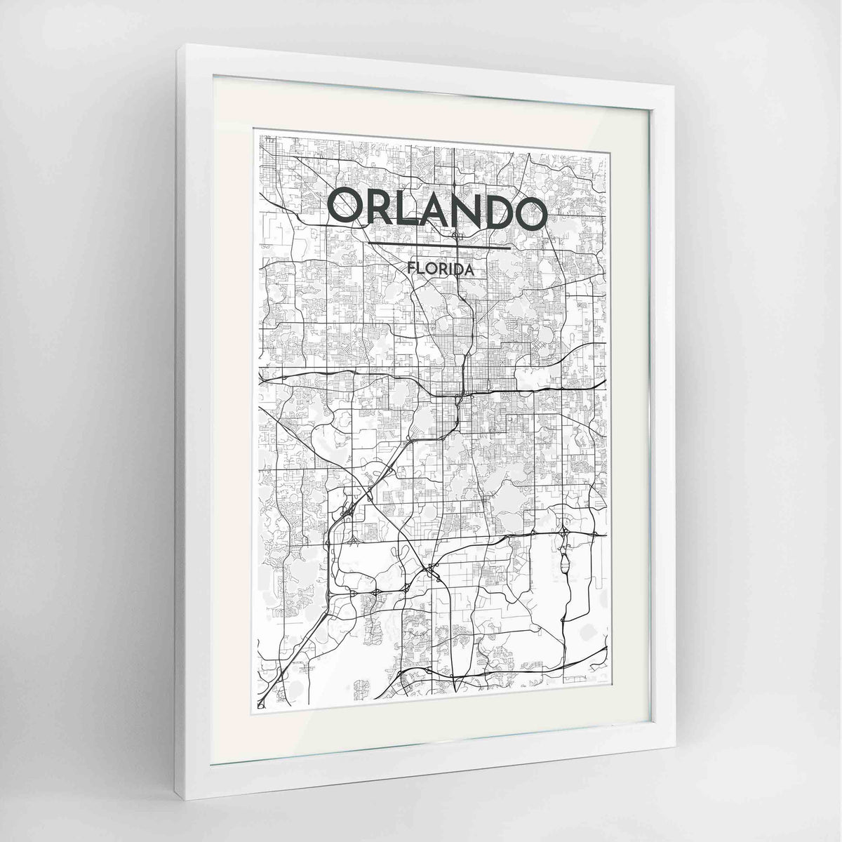 Framed Orlando Map Art Print 24x36&quot; Contemporary White frame Point Two Design Group