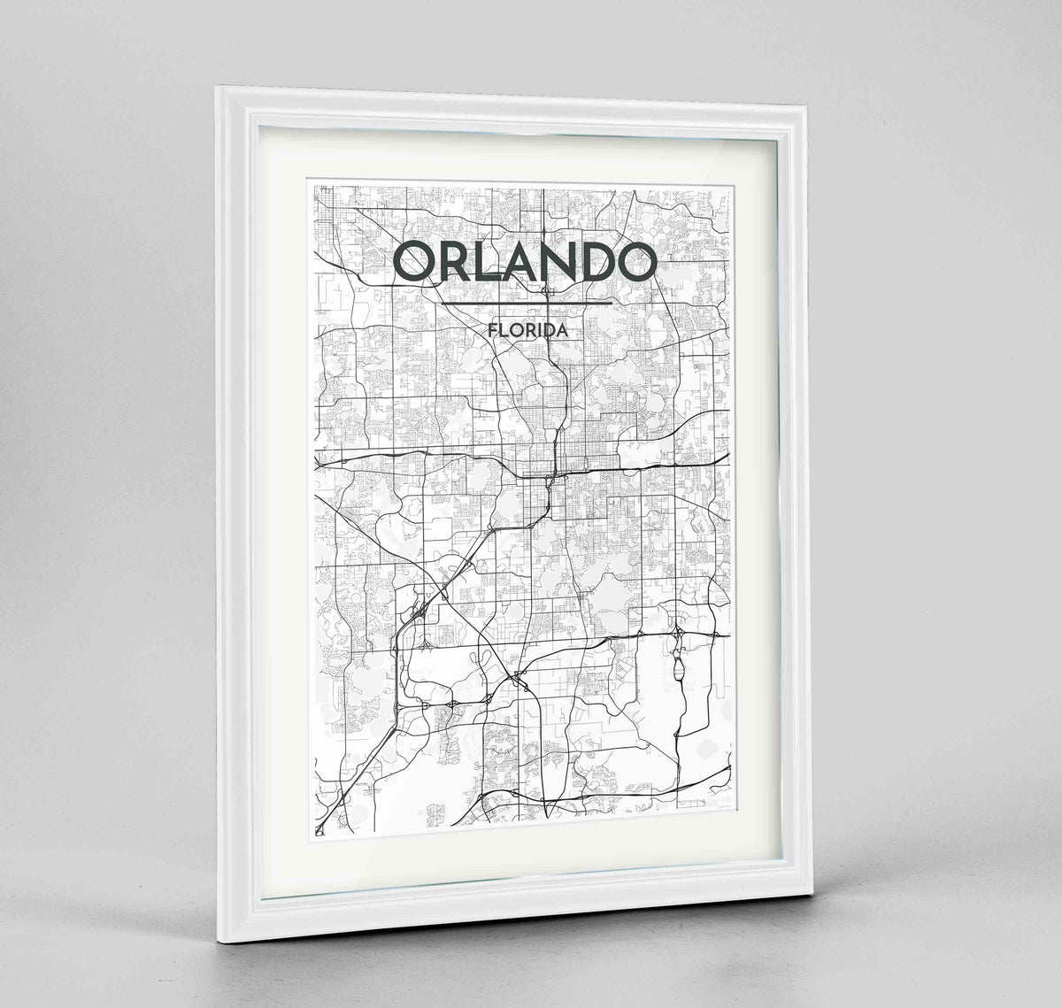 Framed Orlando Map Art Print 24x36&quot; Traditional White frame Point Two Design Group