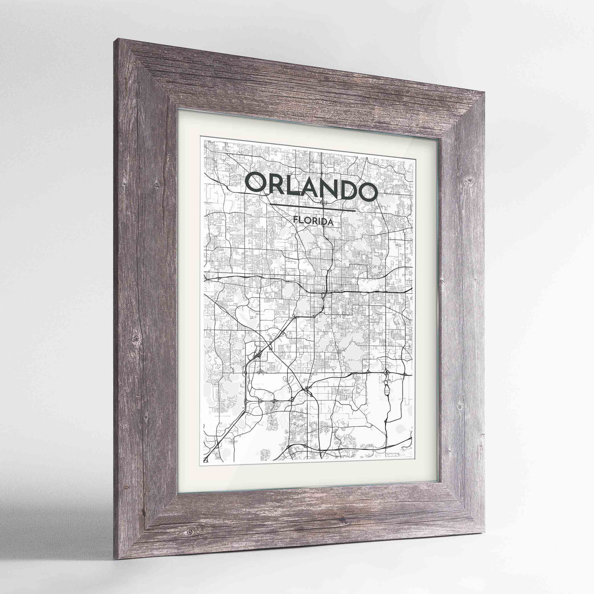 Framed Orlando Map Art Print 24x36&quot; Western Grey frame Point Two Design Group