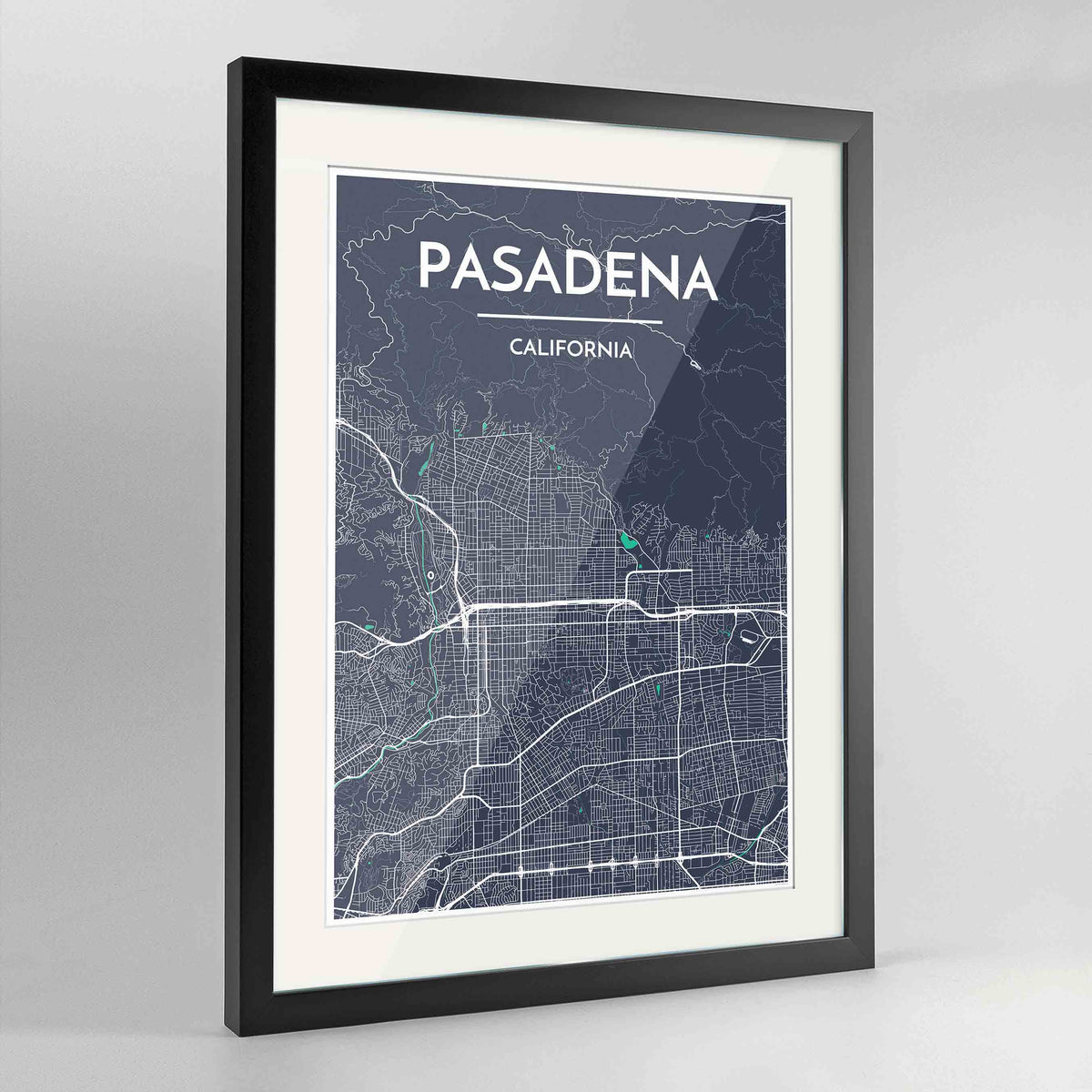 Framed Pasadena Map Art Print 24x36&quot; Contemporary Black frame Point Two Design Group